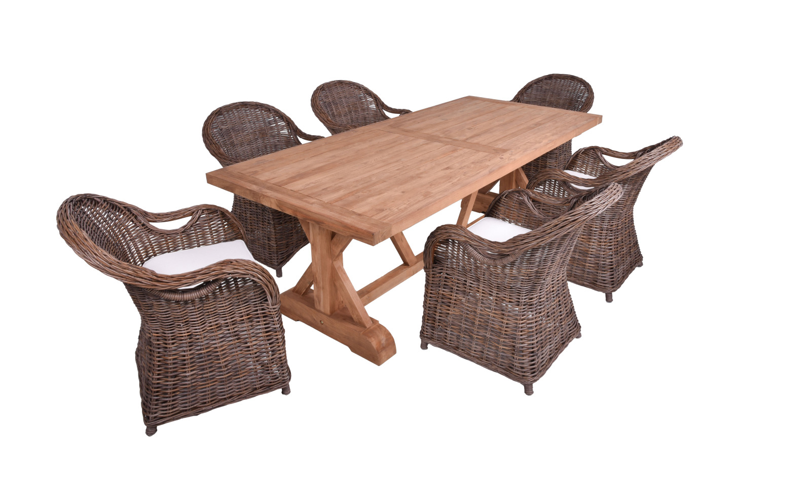 7-teilige Tischgruppe KISAR/BREST 02 - braun-antik - Teak massiv