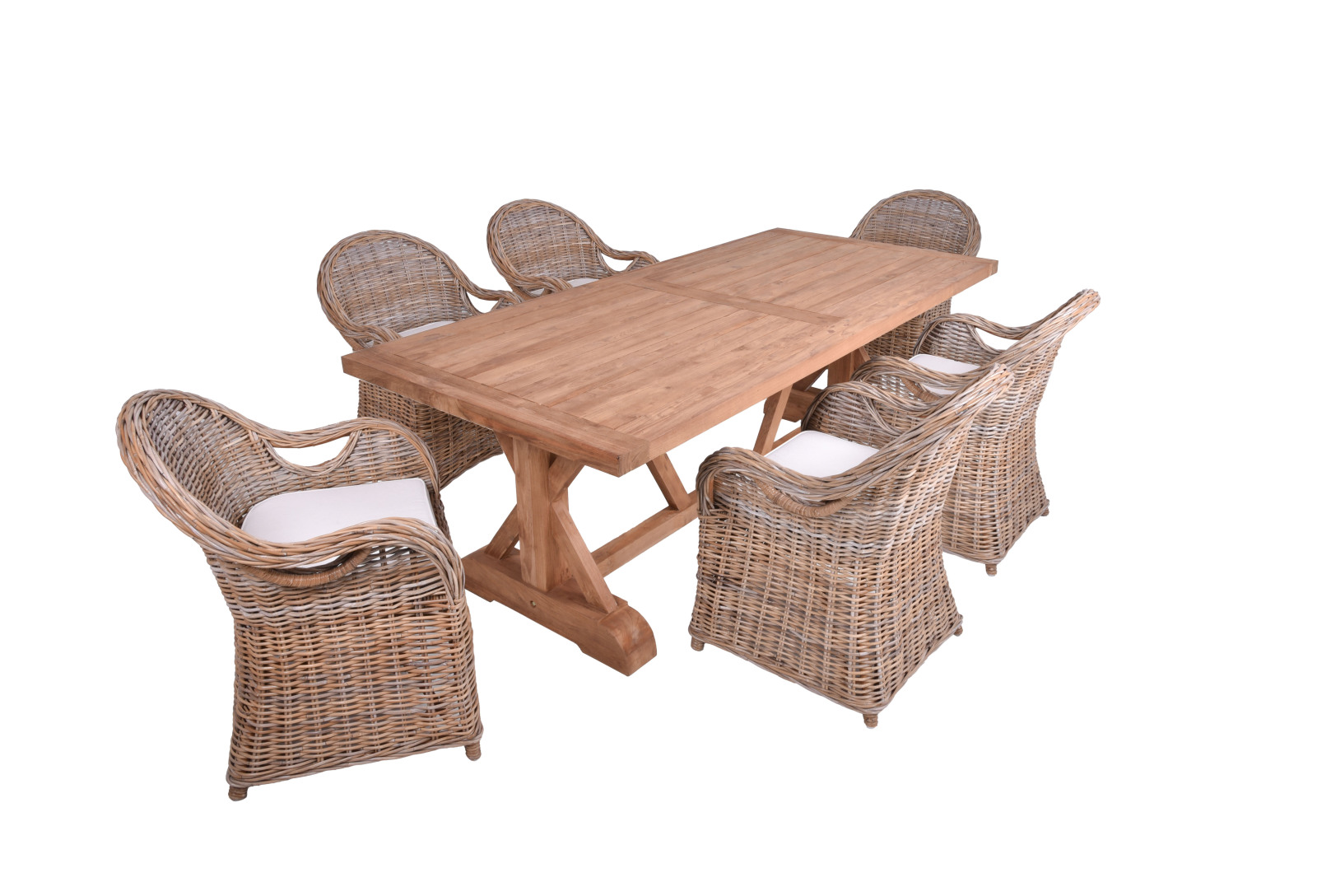 7-teilige Tischgruppe KISAR/BREST 03 - grau - Teak massiv