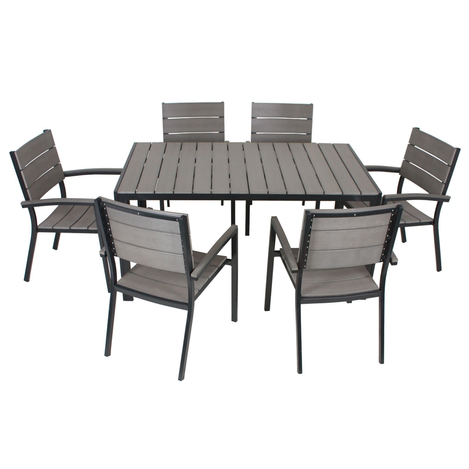 7-teilige Tischgruppe OLIVIA - anthrazit-grau - Holz-Optik