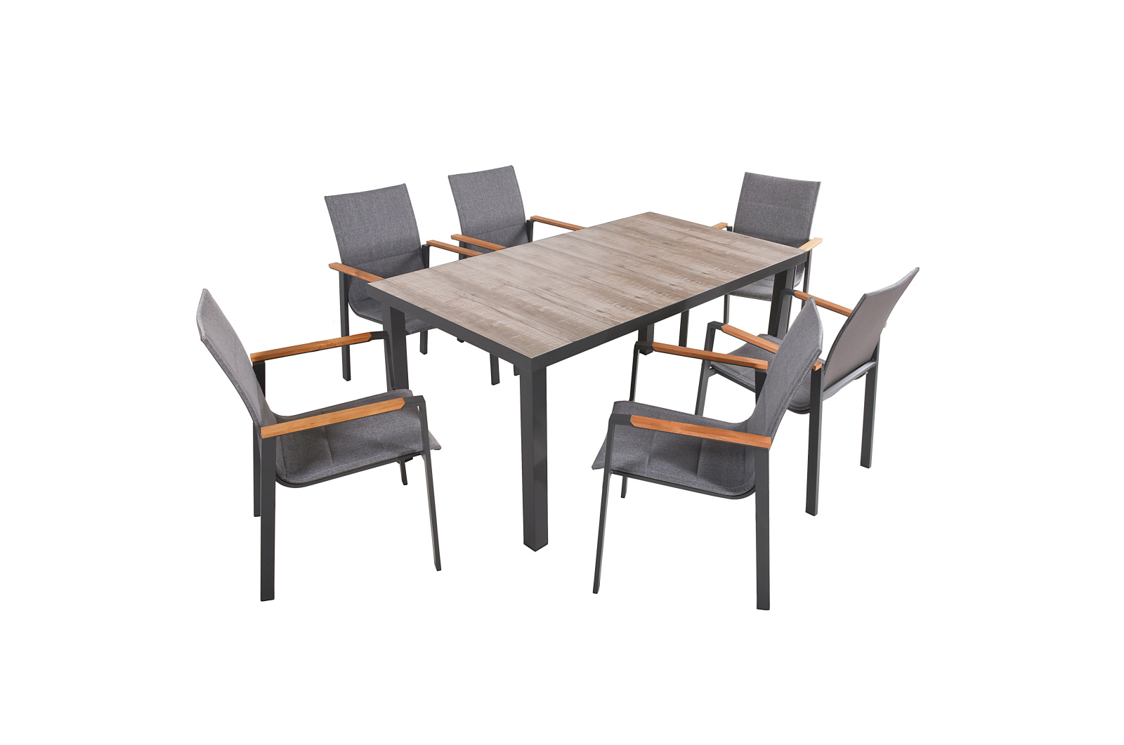7-teilige Tischgruppe RANA 04 - grau - Aluminium - Keramik
