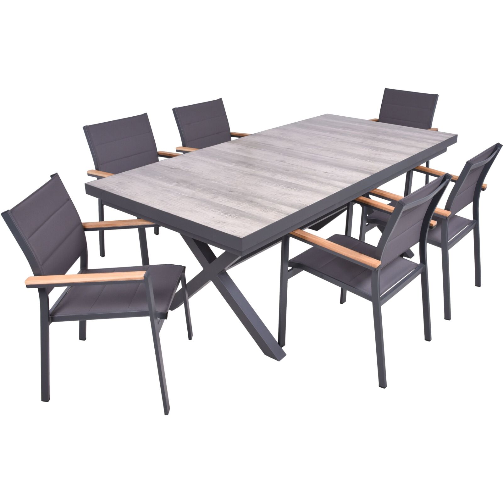 7-teilige Tischgruppe RANA/DAVINA - grau-Eiche - Aluminium - Keramik