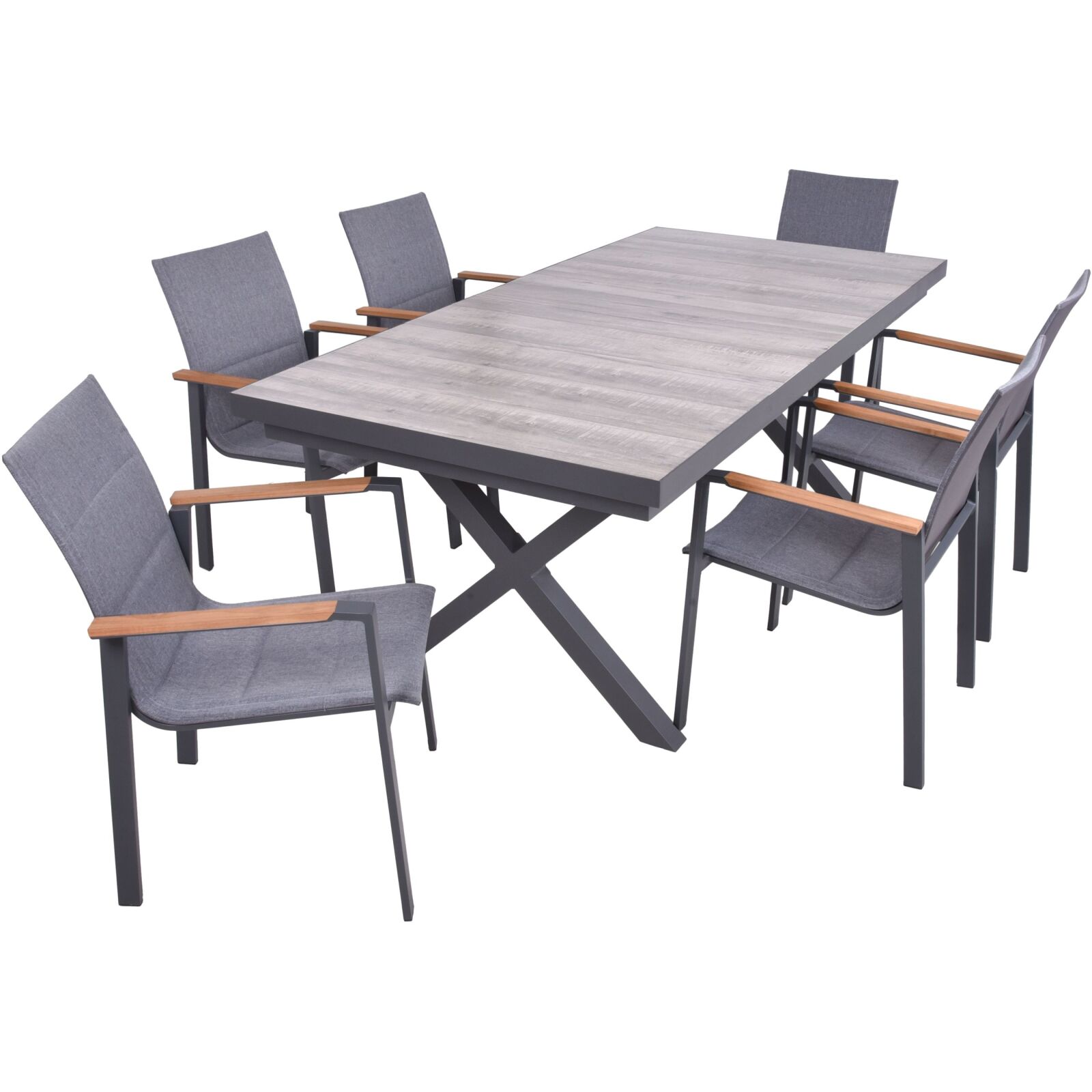 7-teilige Tischgruppe RANA/DAVINA - grau-Eiche - Aluminium