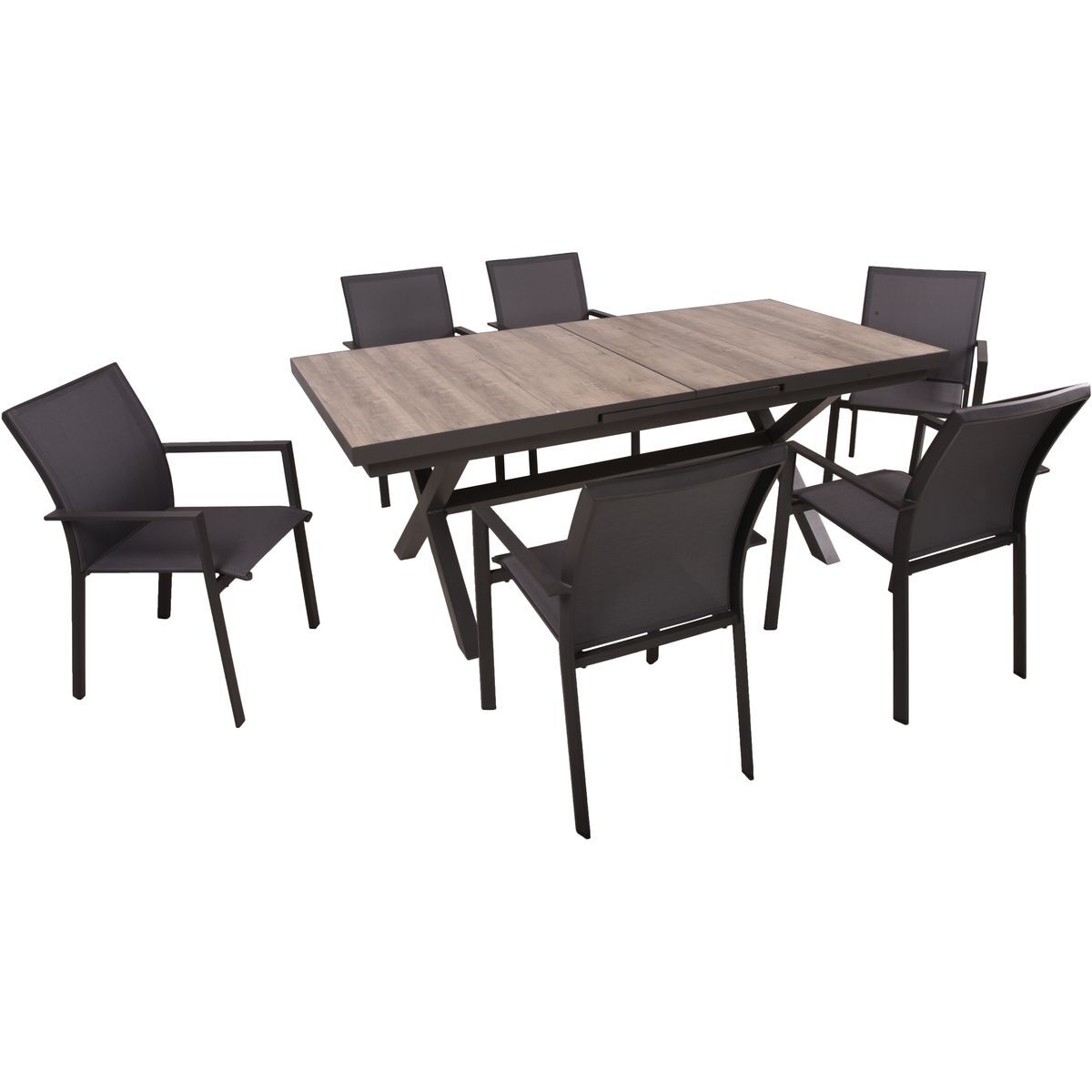 7-teilige Tischgruppe RANA - grau-Eiche - Aluminium - Keramik - Ausziehtisch