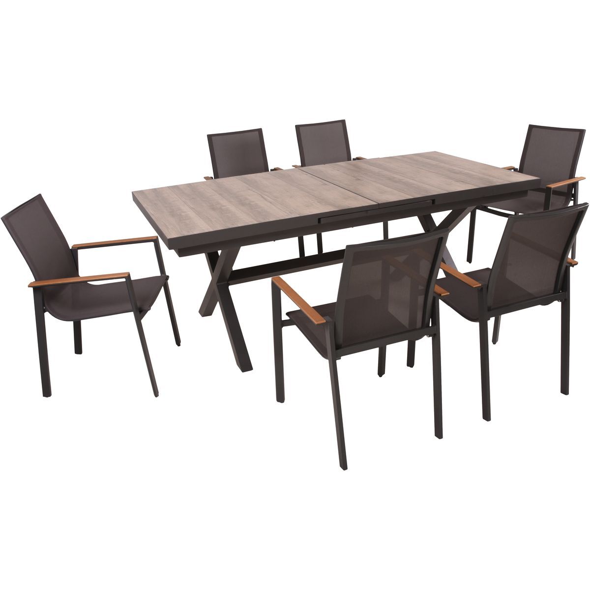 7-teilige Tischgruppe RANA/SILEA - grau-Eiche - Aluminium