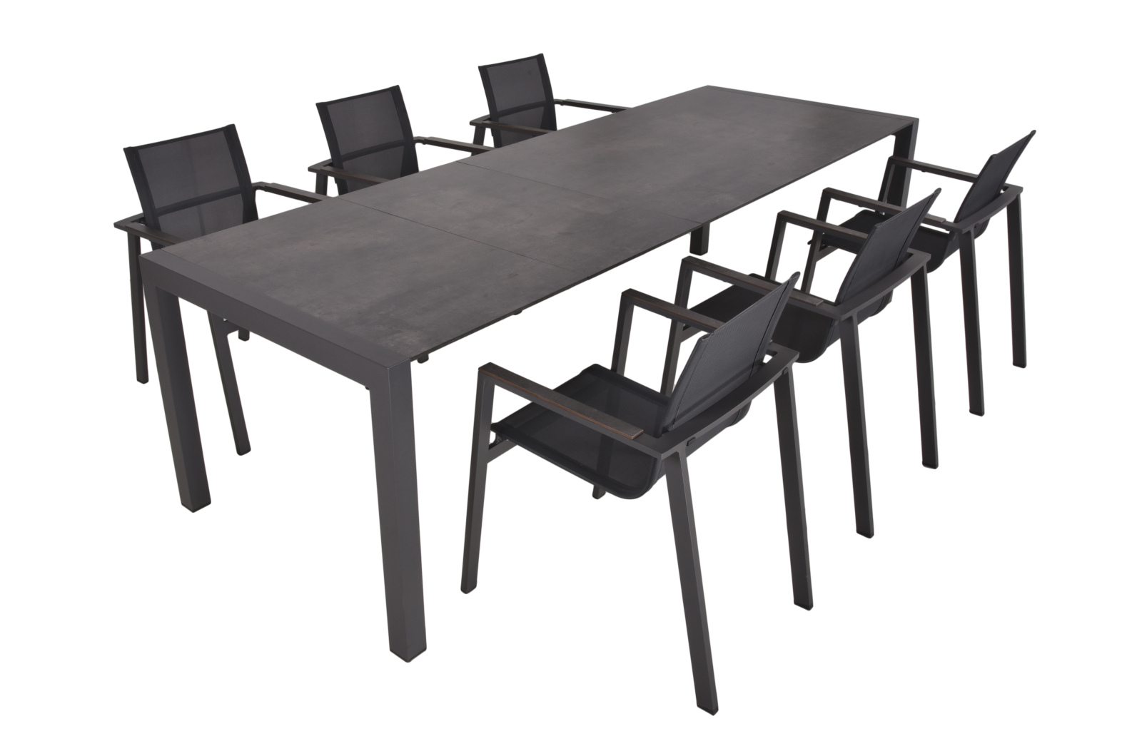 7-teilige Tischgruppe SOPHIA 13 - pfefferschwarz-grau - Aluminium