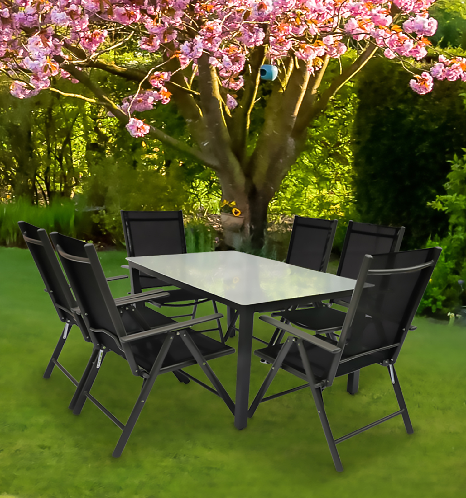 7-teiliges Gartenmöbel-Set - anthrazit-Mattglas - Rückenlehne verstellbar