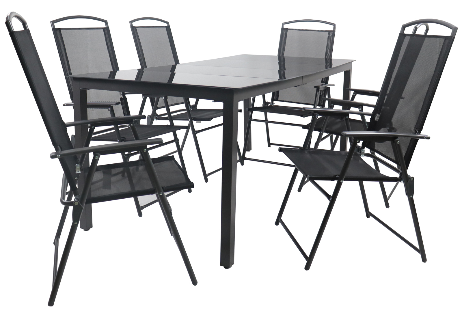 7-teiliges Gartenmöbel-Set - anthrazit-Schwarzglas - Tisch 190x80 cm