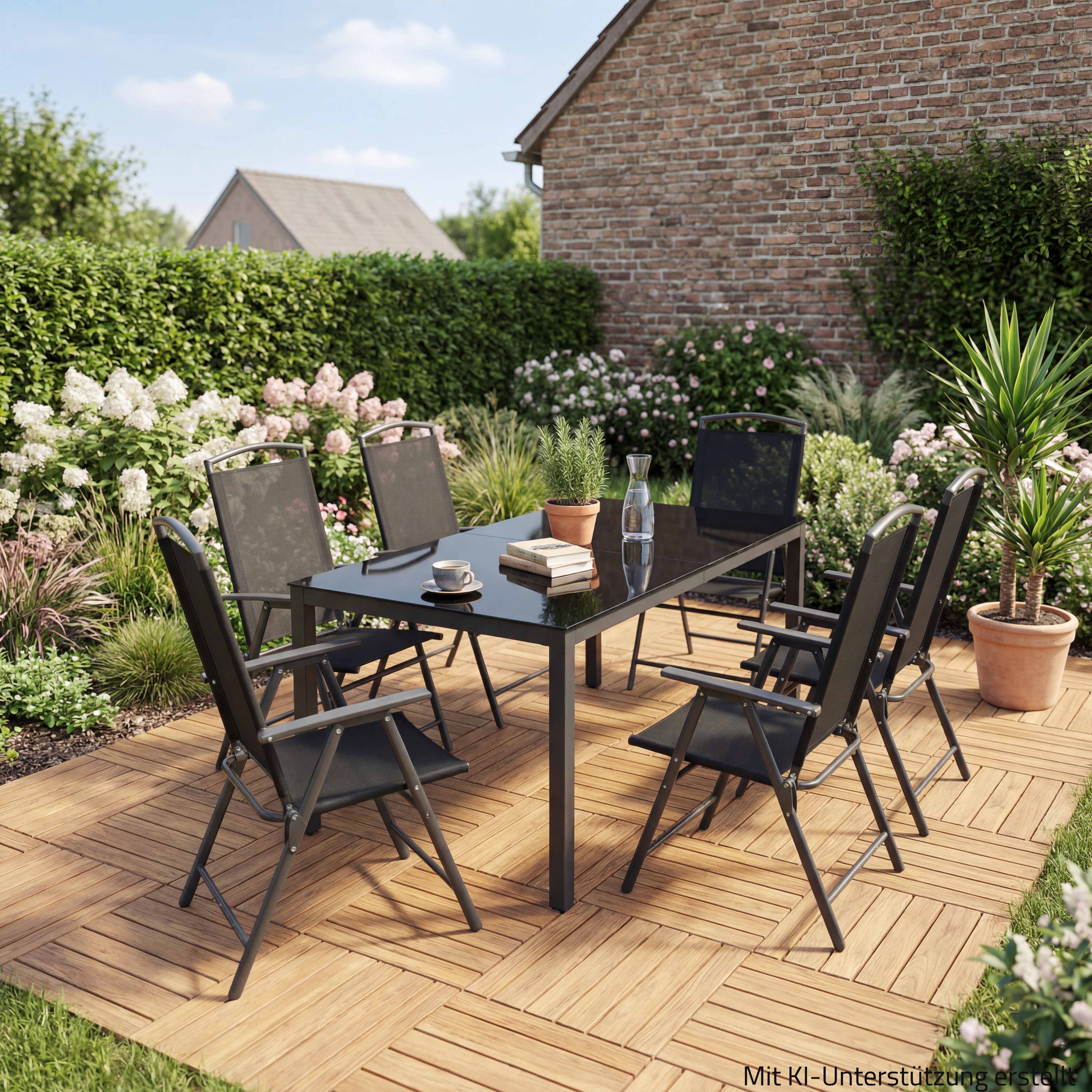 7-teiliges Gartenmöbel-Set - anthrazit-Schwarzglas - Tisch 190x80 cm