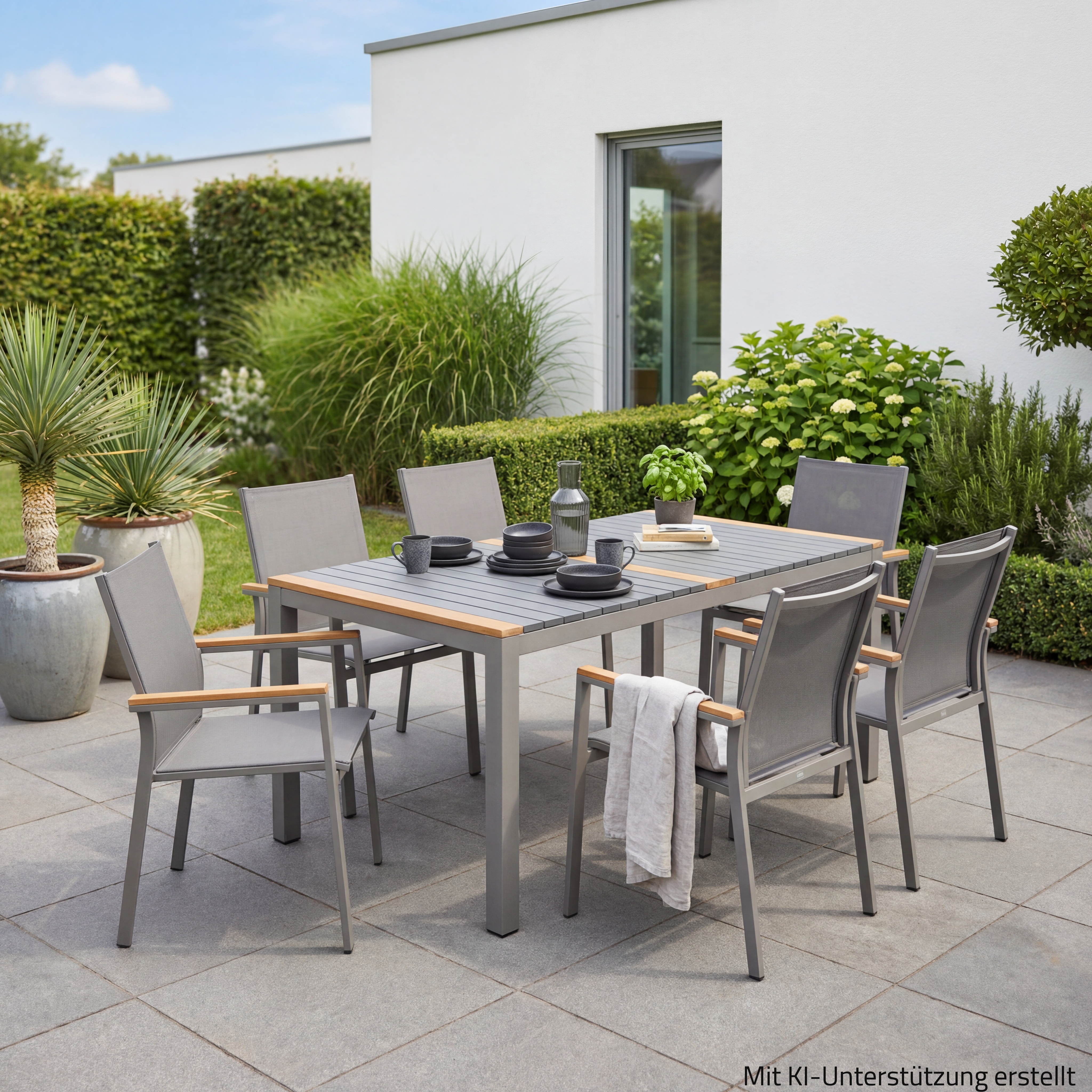 7-teiliges Gartenmöbel-Set AVA - grau - Kunststoffbespannung