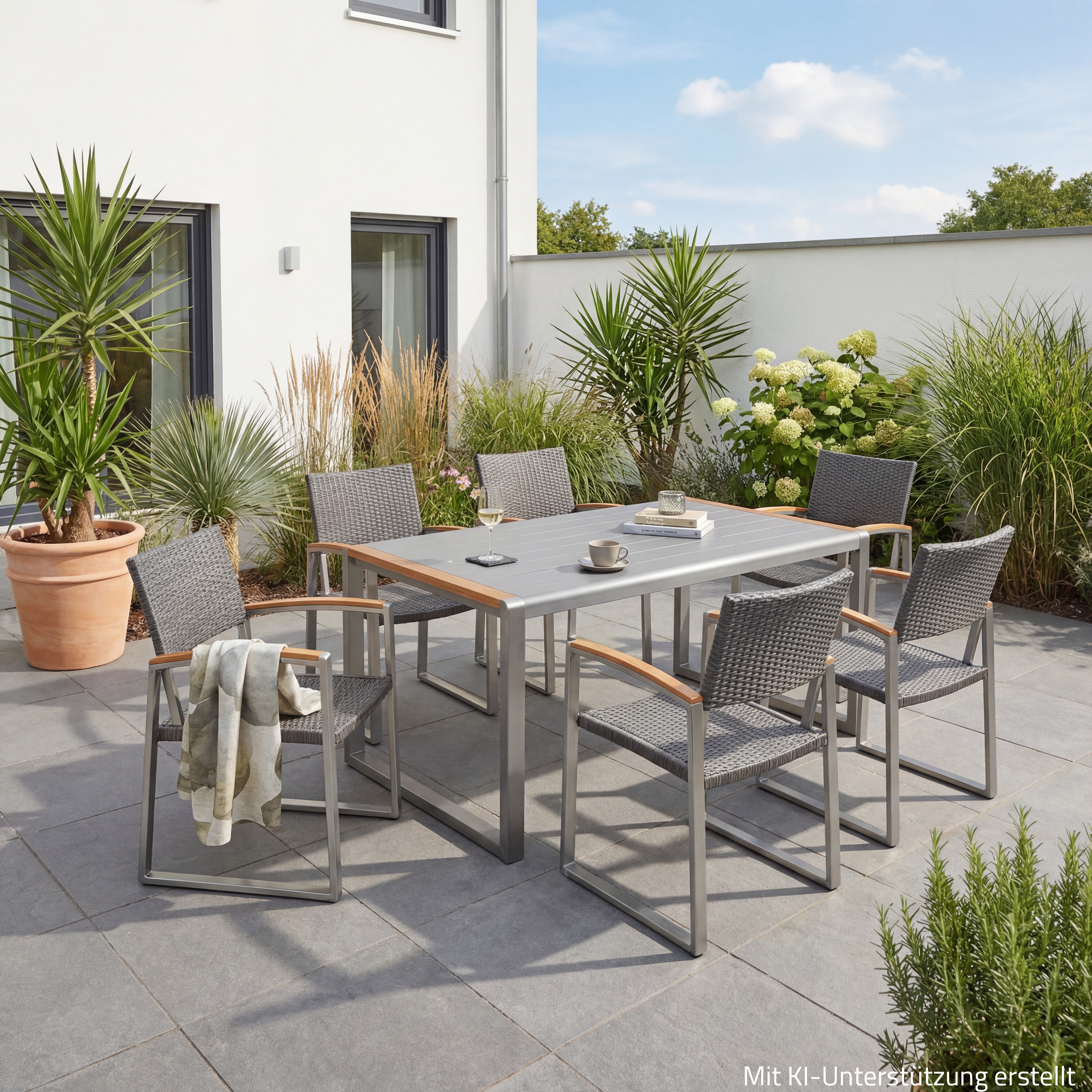 7-teiliges Gartenmöbel-Set AVA - grau - Kunststoffgeflecht