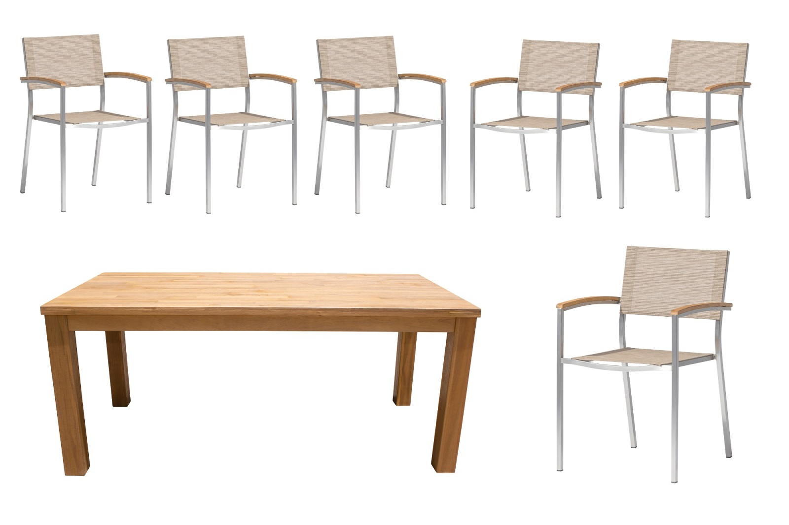 7-teiliges Gartenmöbel-Set - teak-sand - Akazie massiv - 180x90 cm