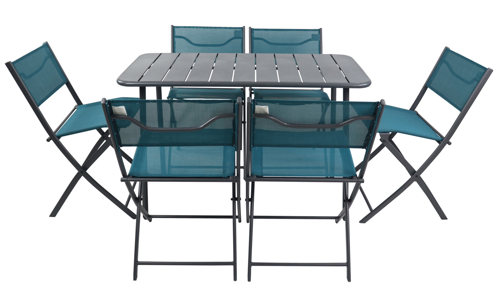 7-teiliges Gartenmöbel-Set - türkis-anthrazit - 110 cm