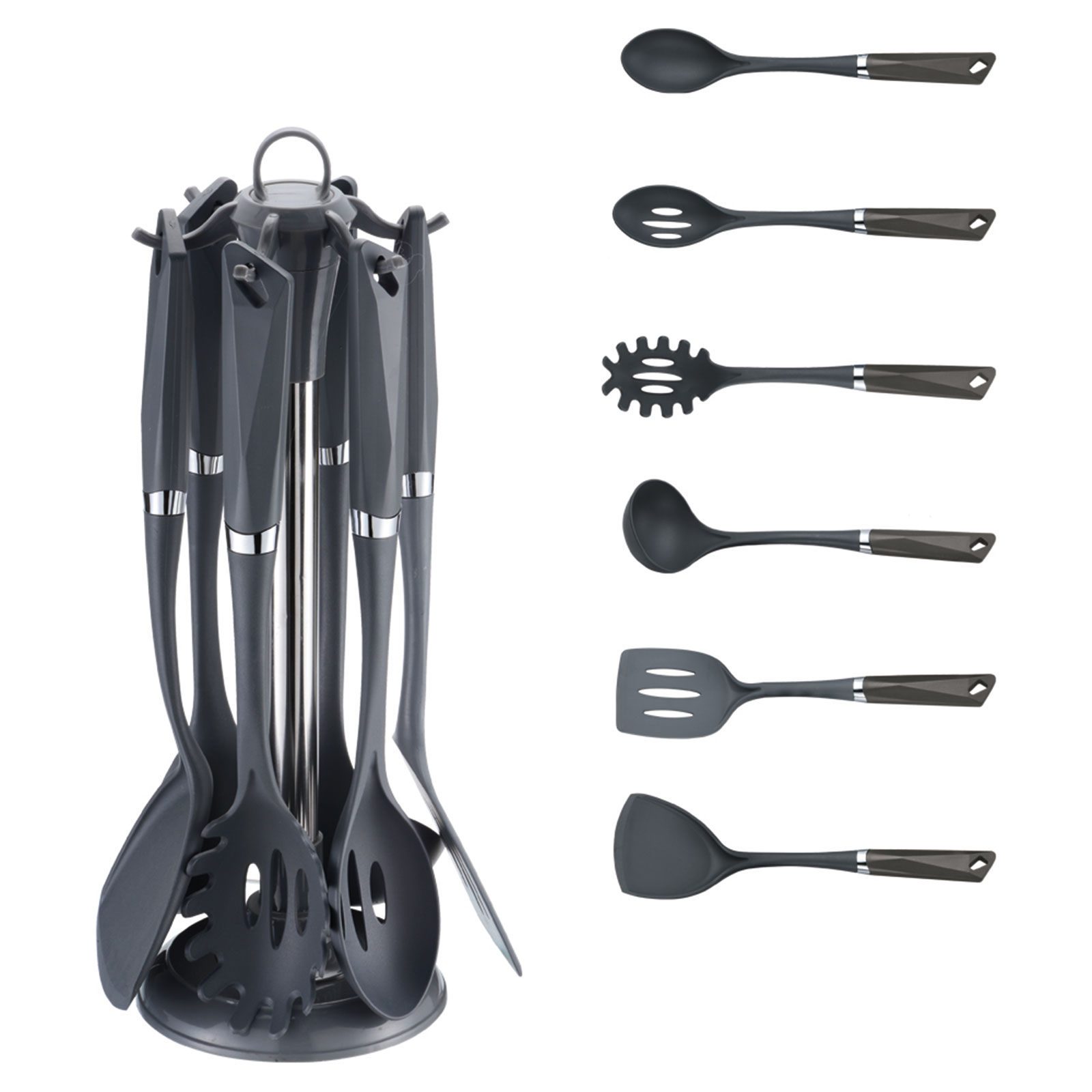 7-teiliges Küchenhelfer-Set - grau - Nylon