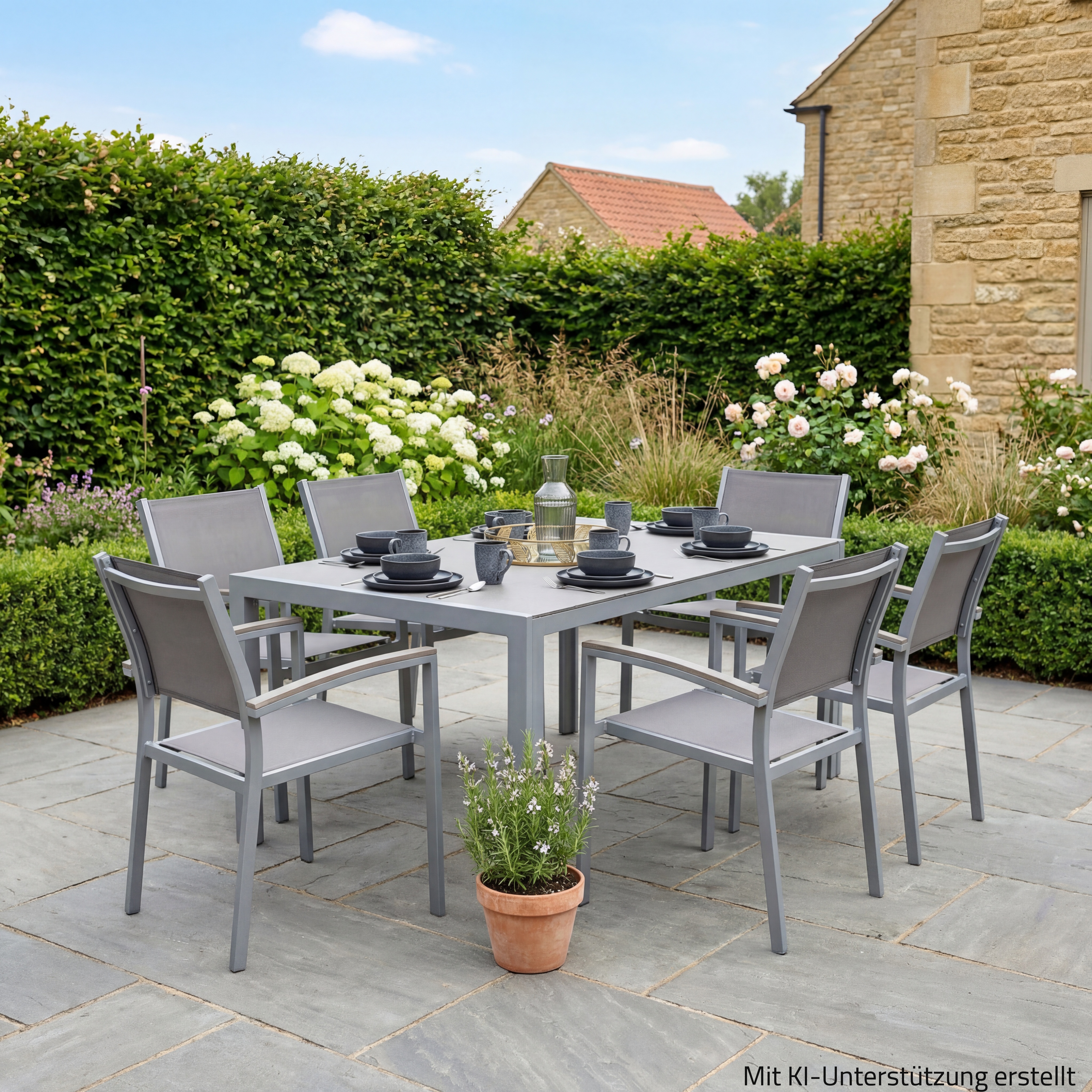 7er-Set Sitzgruppe GRACE - grau - Aluminium