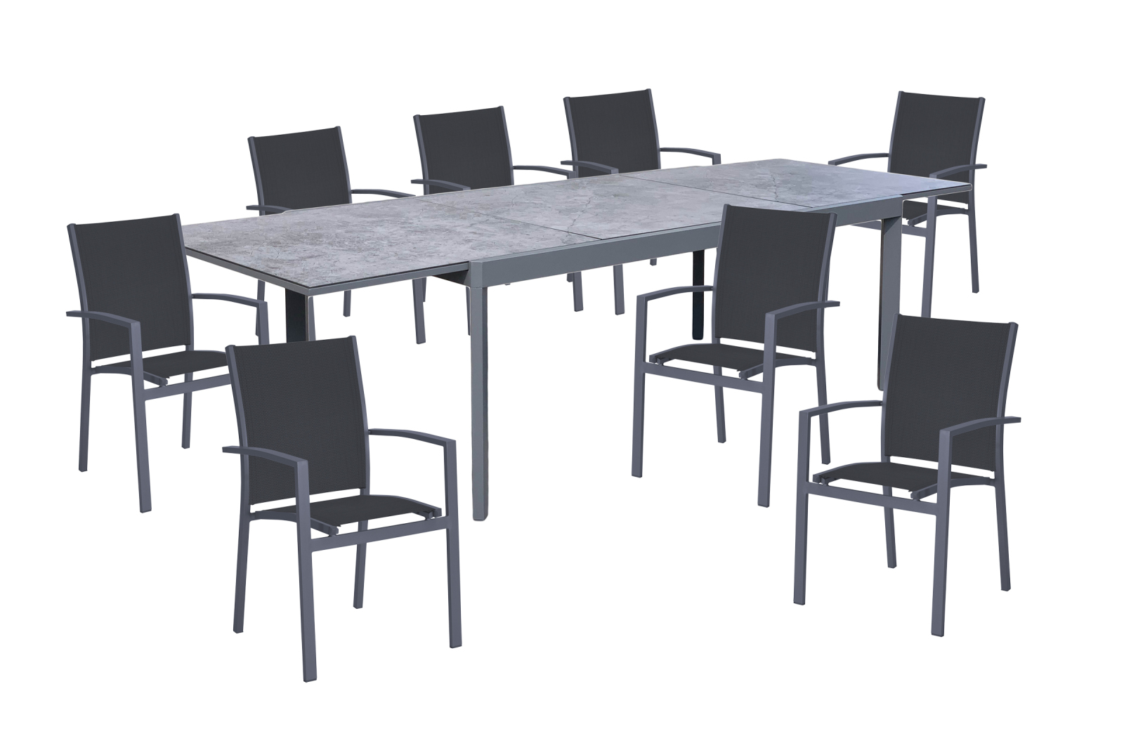 9-teilige Tischgruppe NEREA - anthrazit - Tisch ausziehbar