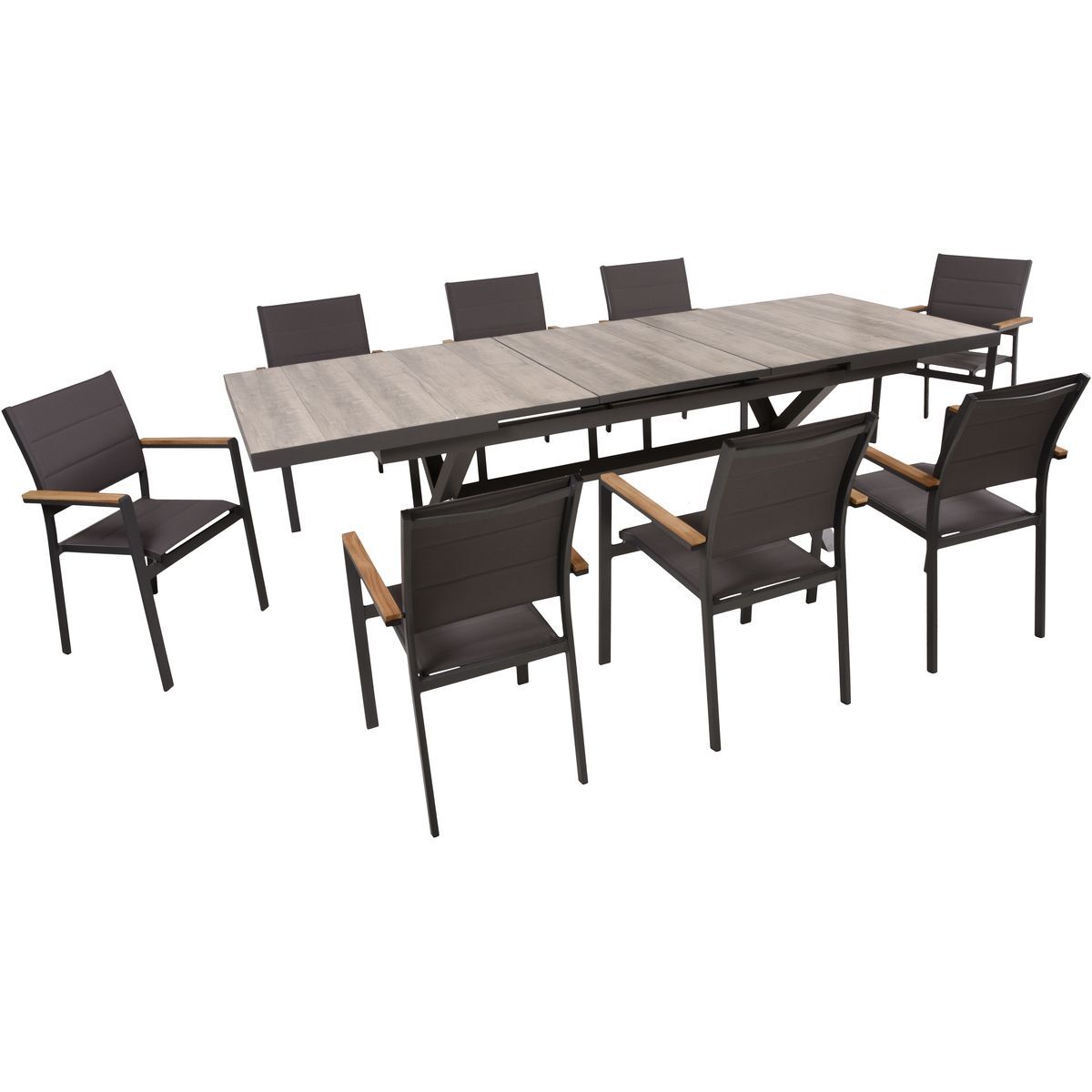 9-teilige Tischgruppe RANA/DAVINA - grau-Eiche - Aluminium