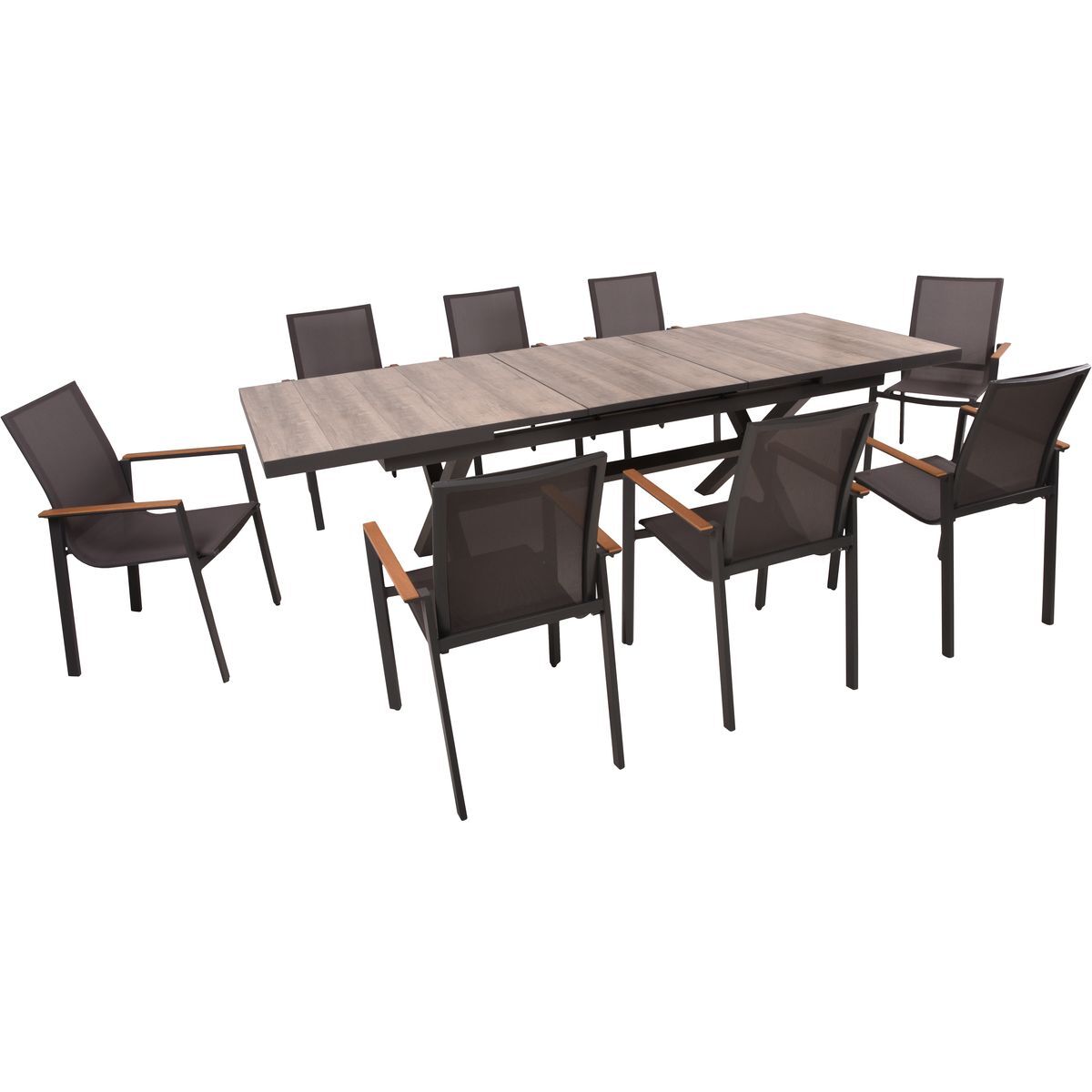 9-teilige Tischgruppe RANA/SILEA - grau-Eiche - Aluminium