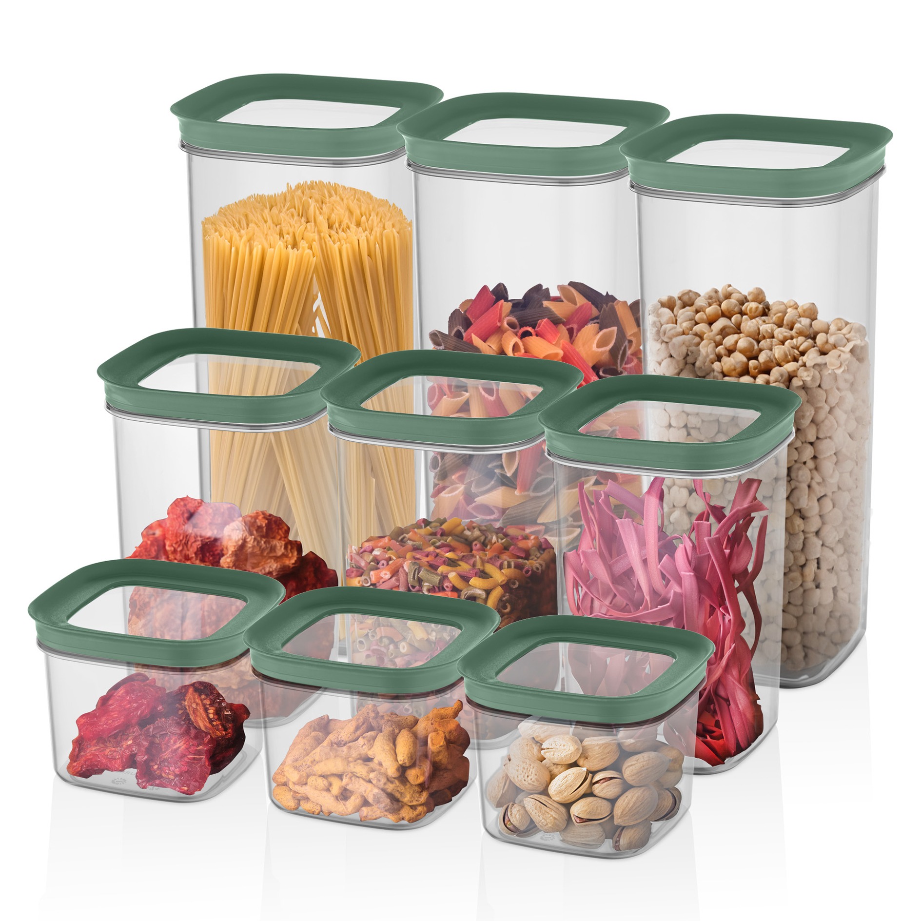 9-teiliges Aufbewahrungsdosen-Set - grün-transparent