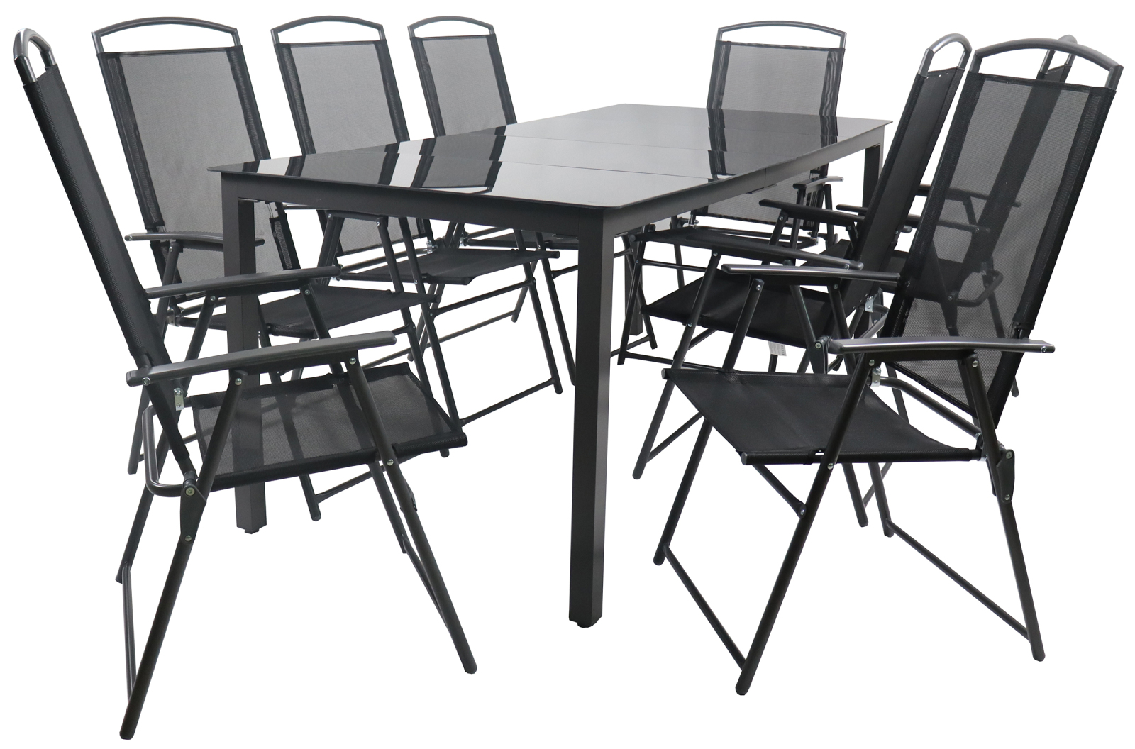 9-teiliges Gartenmöbel-Set - anthrazit-Schwarzglas - Tisch 190x80 cm