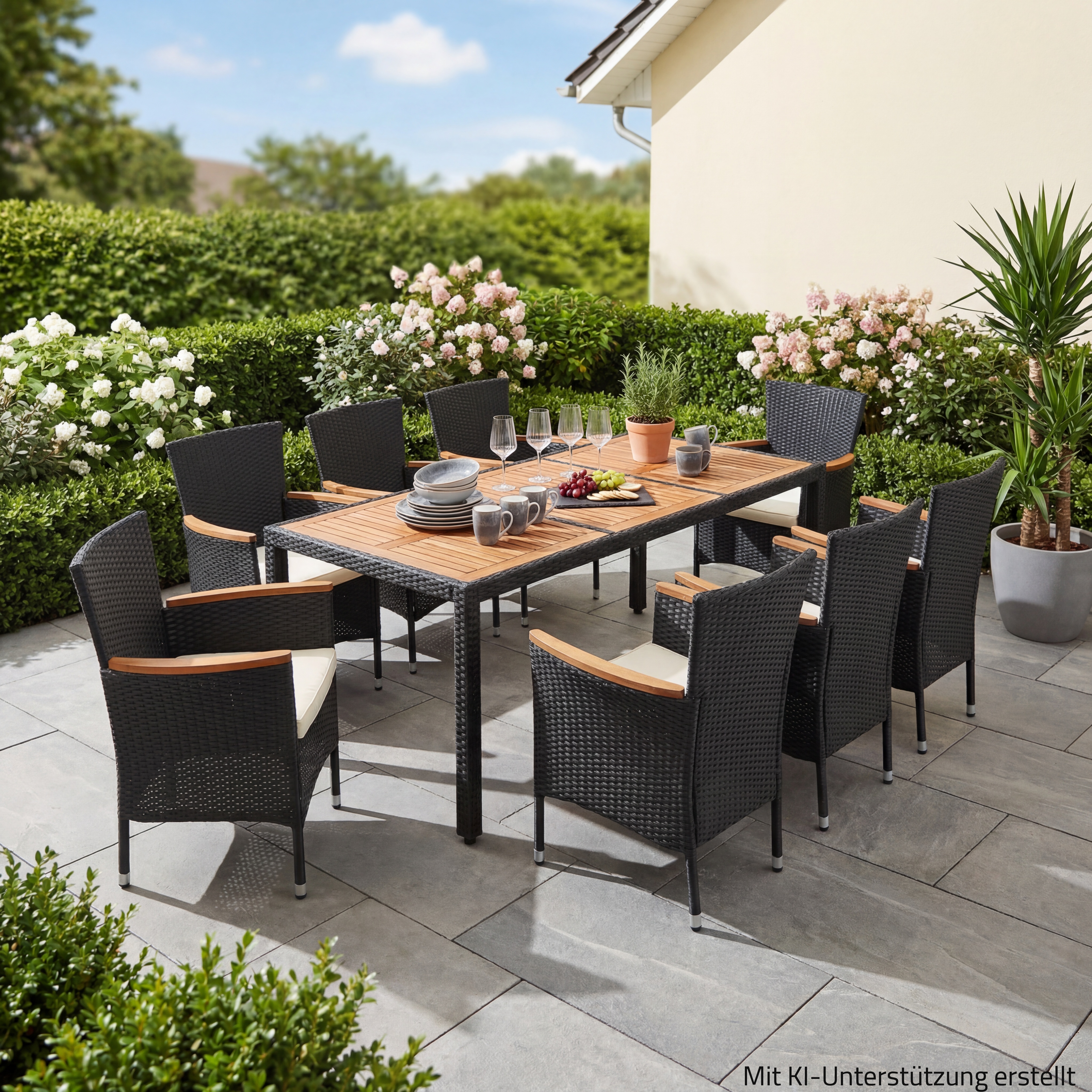 9-teiliges Gartenset - schwarz-natur - Polyrattan