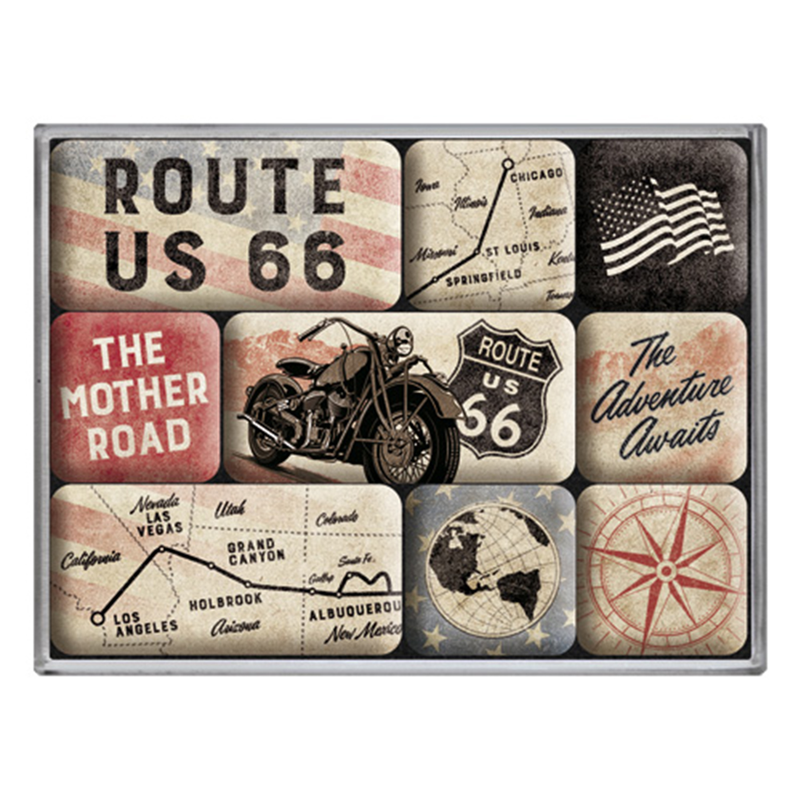 9-teiliges Magnet-Set - Route 66 Bike Map