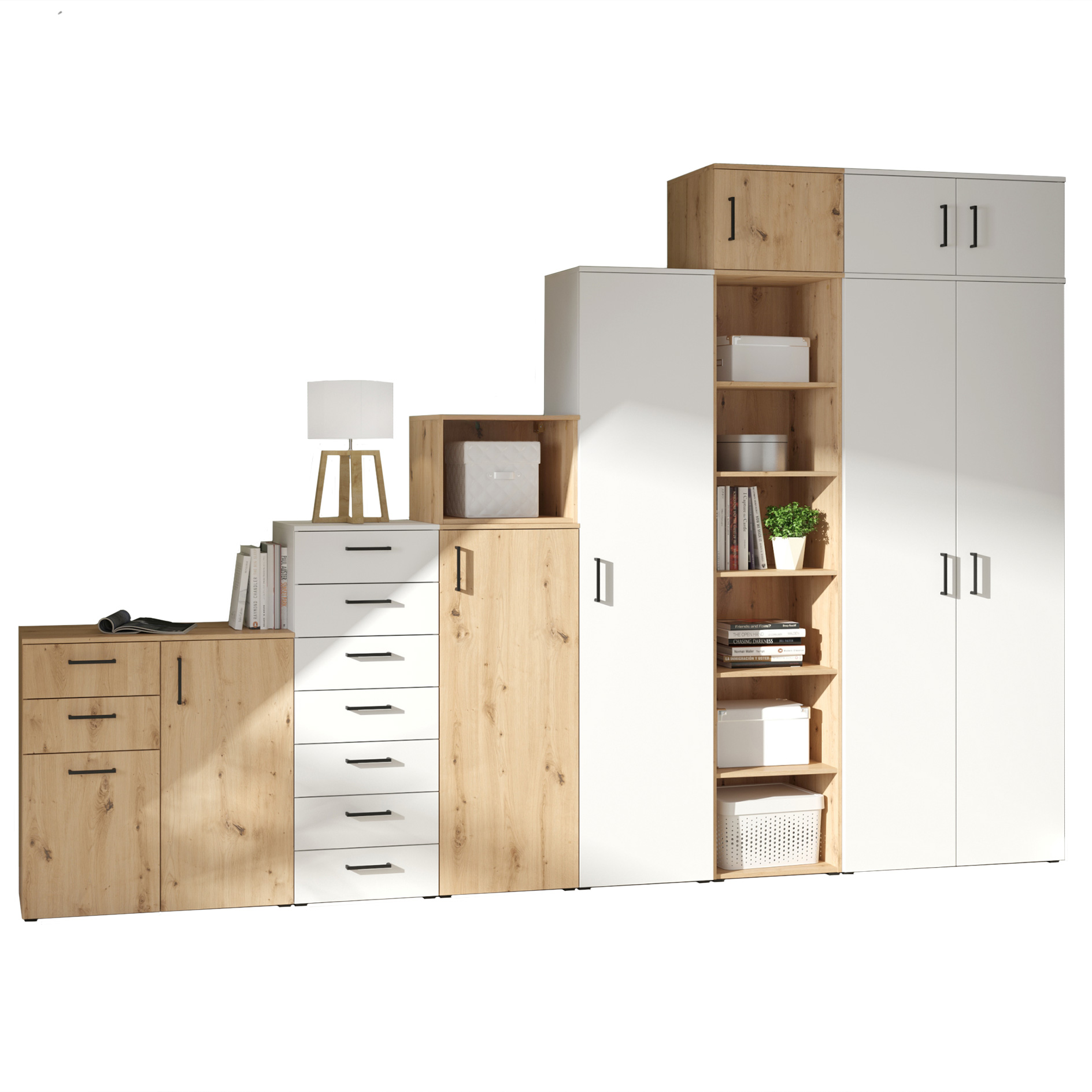 9-teiliges Multi-Stauraum-Set - weiß - Artisan Eiche