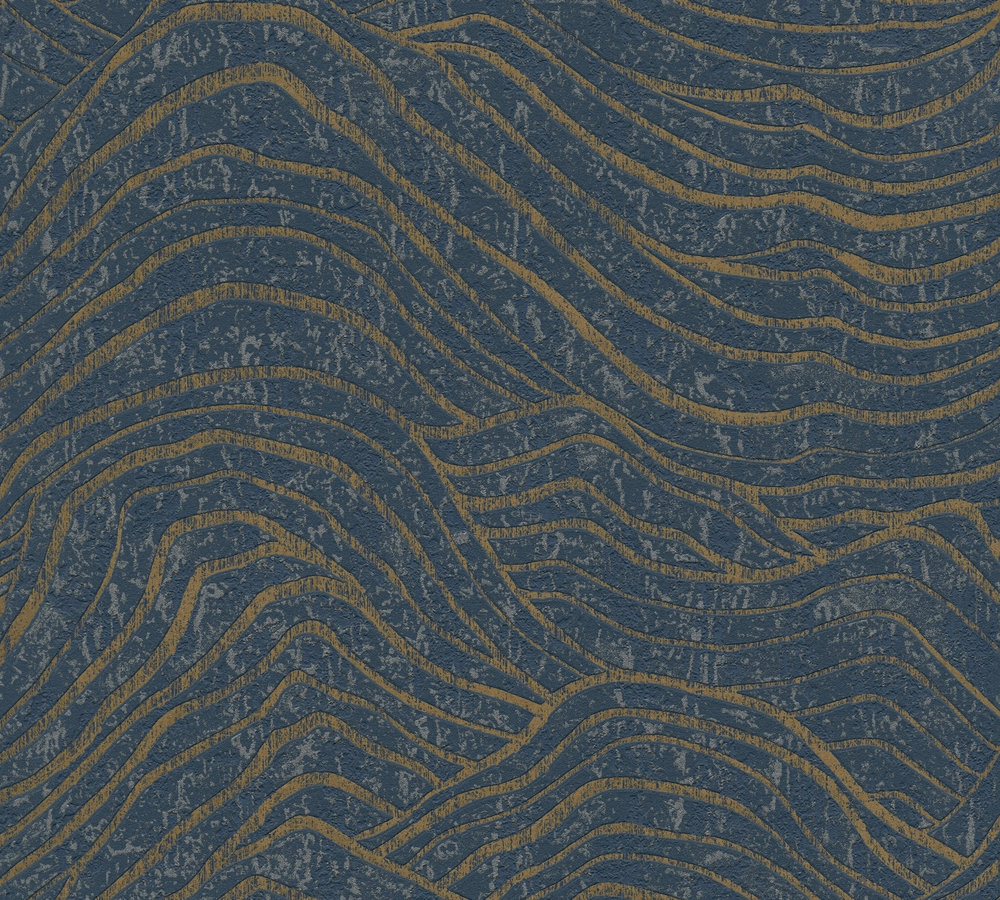 A.S. Creation Vliestapete JADE 2 - dunkelblau-gold - Wellenform - 10 Meter