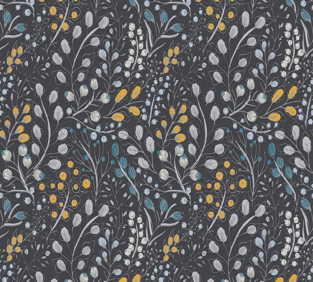 A.S. Creation Vliestapete - schwarz-gelb - floral - 10 Meter