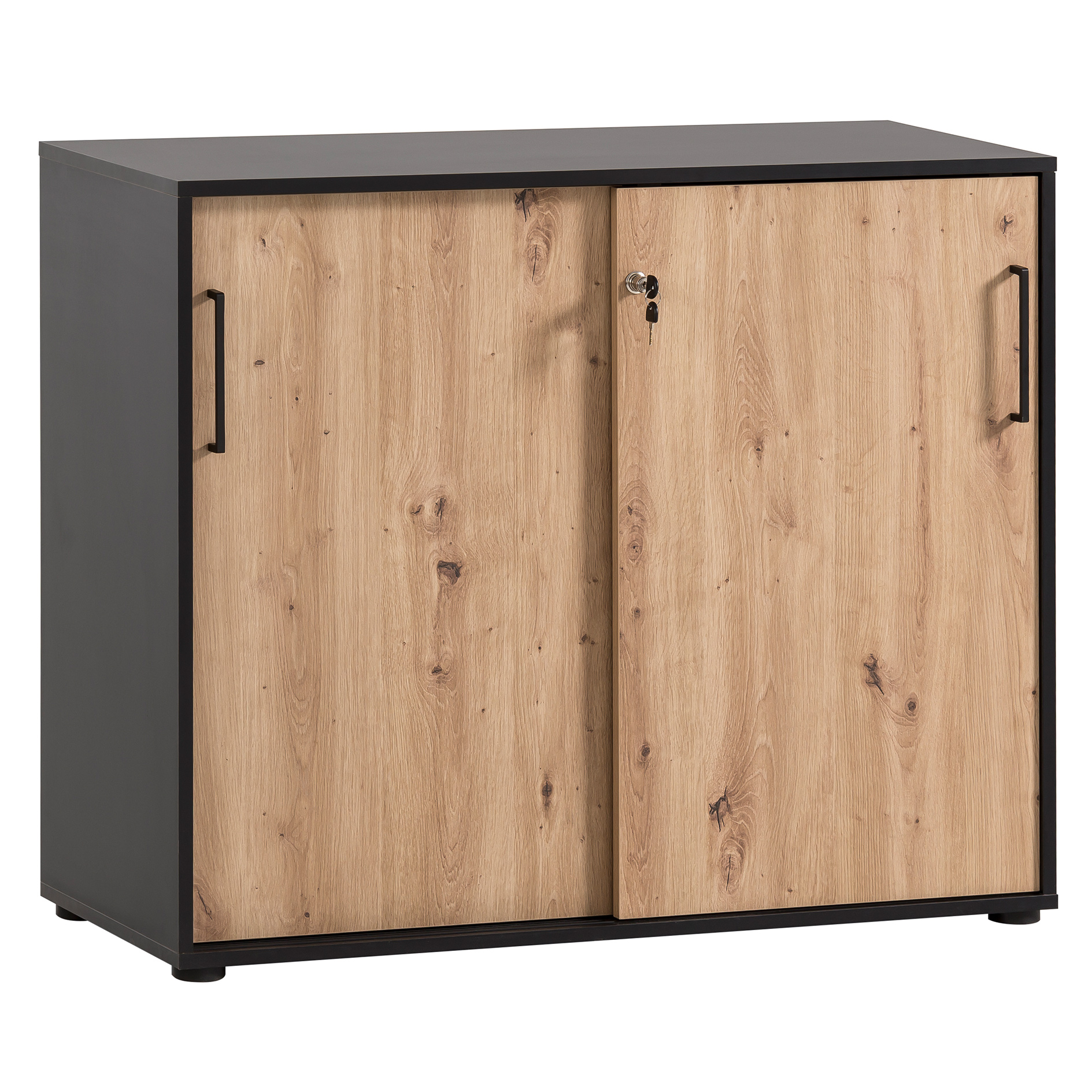 Aktenschrank - Artisan Eiche - schwarz matt - abschließbar