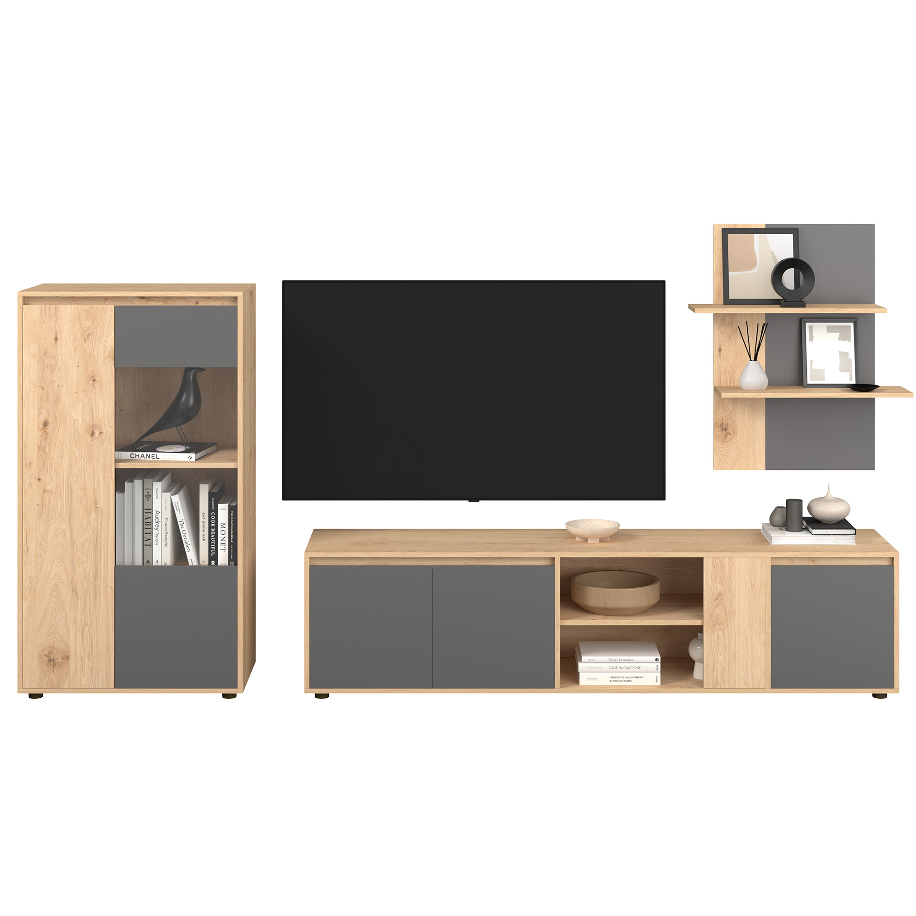Anbauwand - Artisan Eiche - anthrazit - 268 cm breit