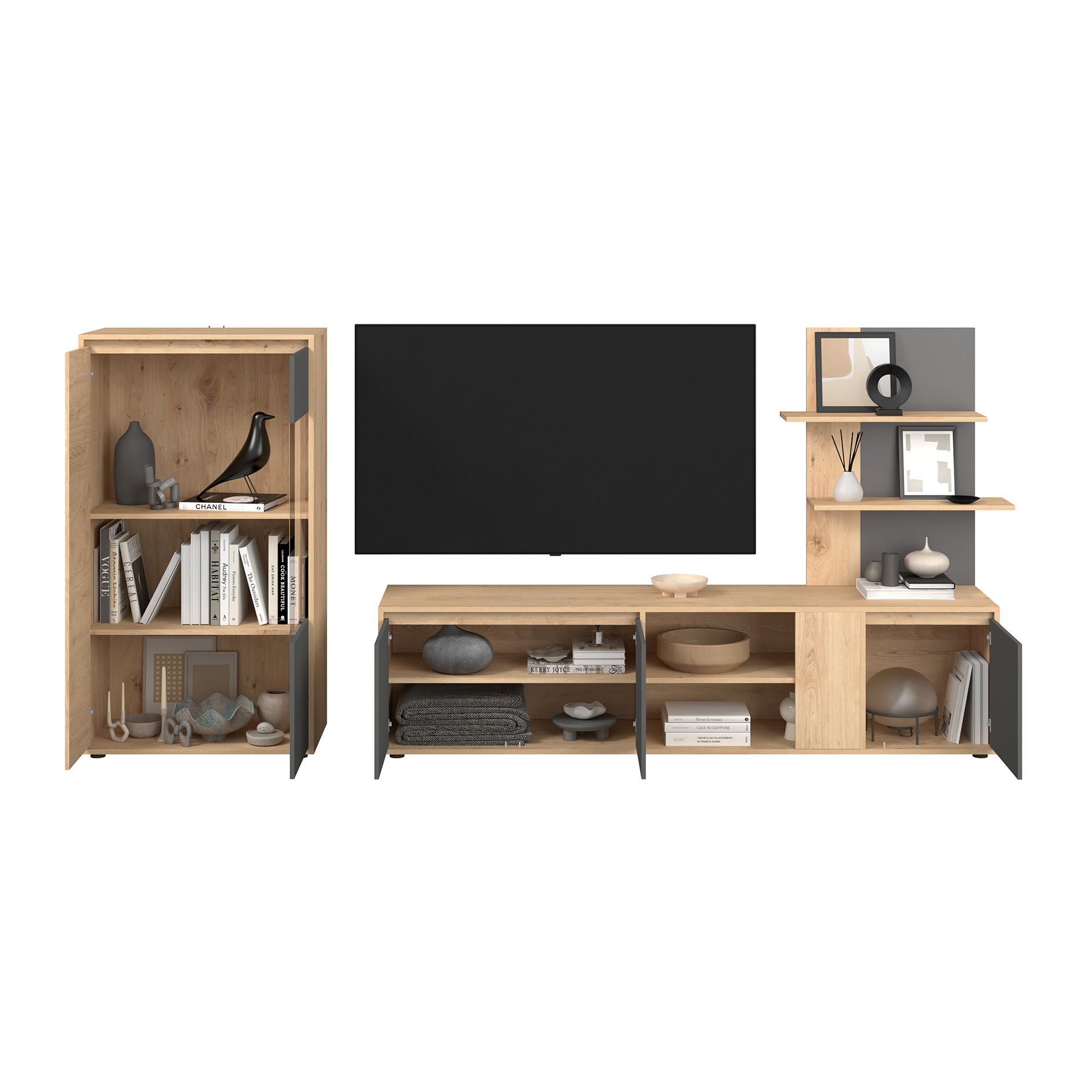 Anbauwand - Artisan Eiche - anthrazit - 268 cm breit
