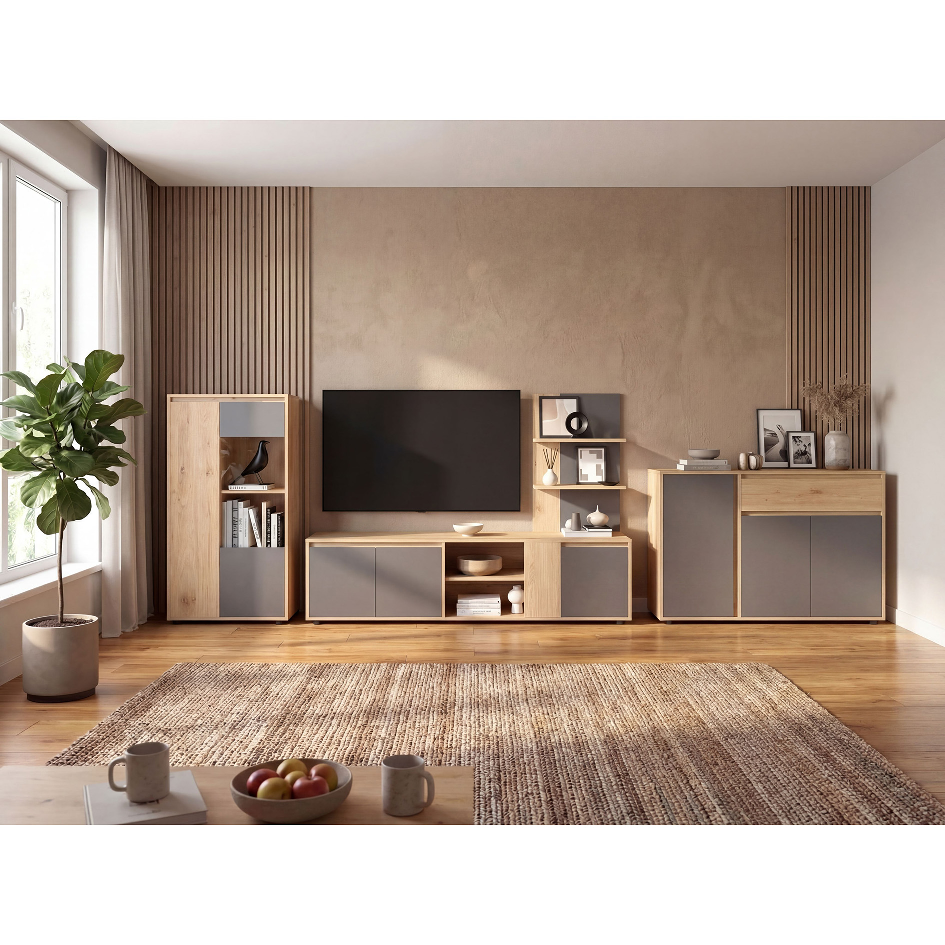 Anbauwand - Artisan Eiche - anthrazit - 268 cm breit
