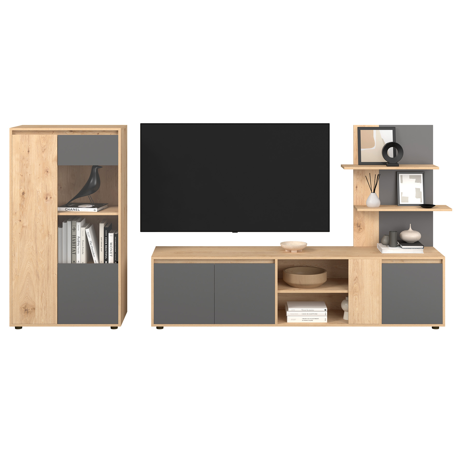 Anbauwand - Artisan Eiche - anthrazit - 268 cm breit
