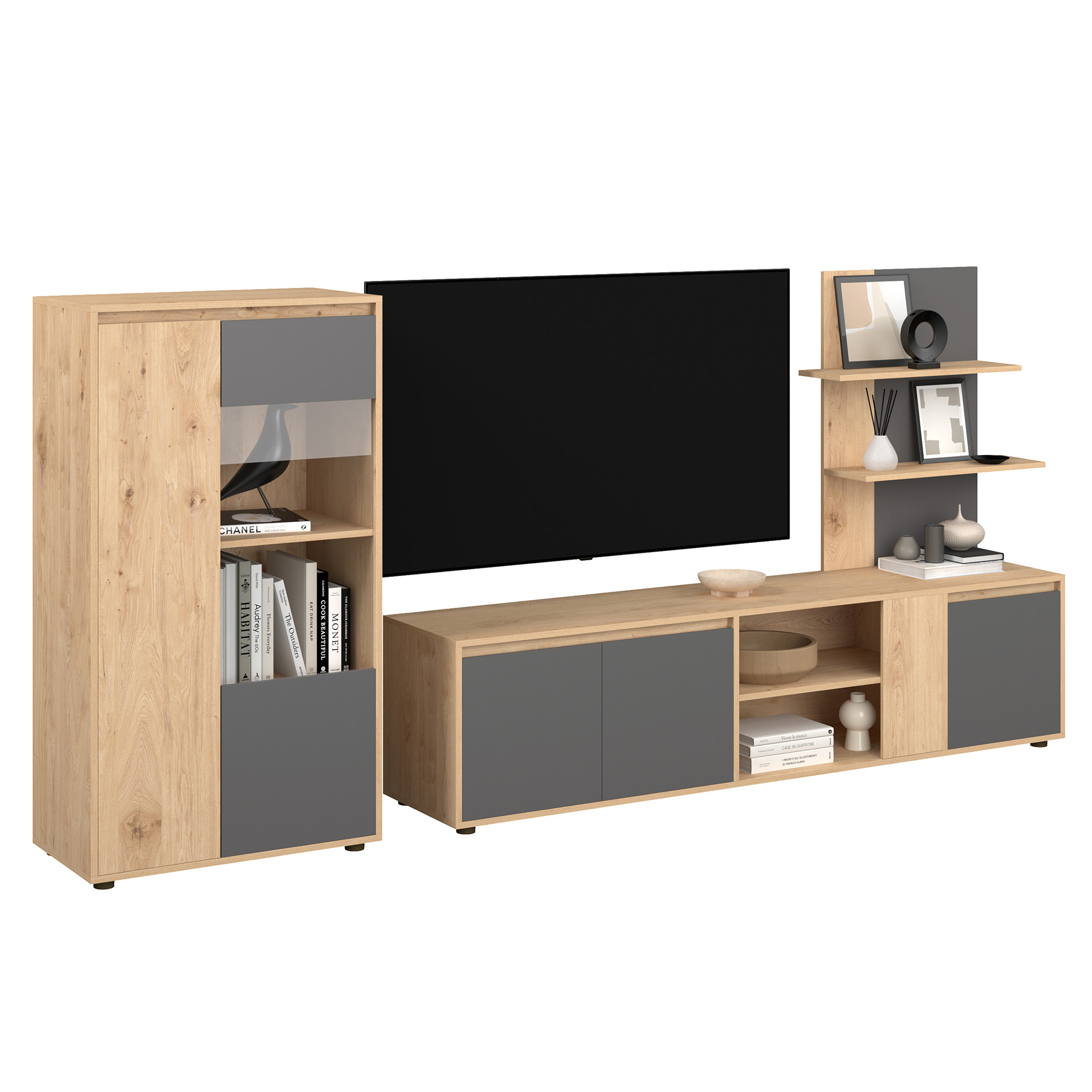Anbauwand - Artisan Eiche - anthrazit - 268 cm breit