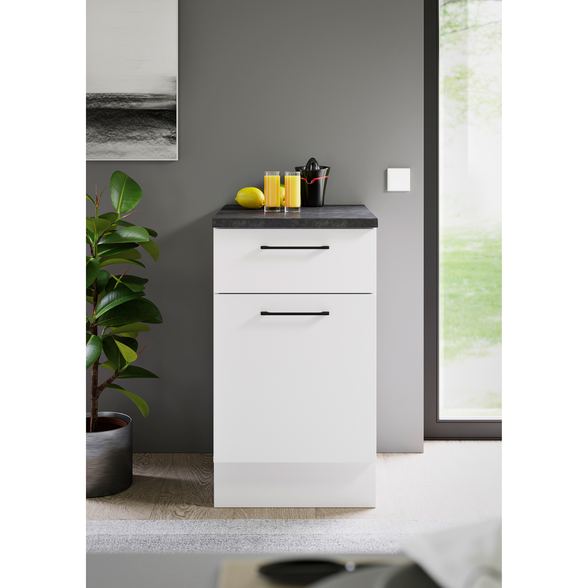 Anrichte PARIS - weiß matt - Stone dark - 50 cm breit