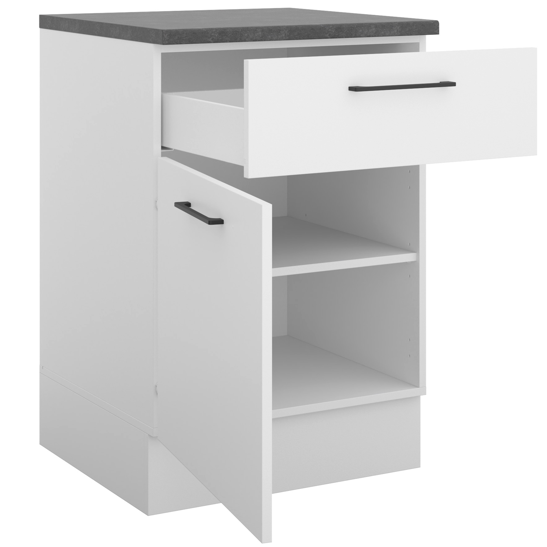 Anrichte PARIS - weiß matt - Stone dark - 60 cm breit