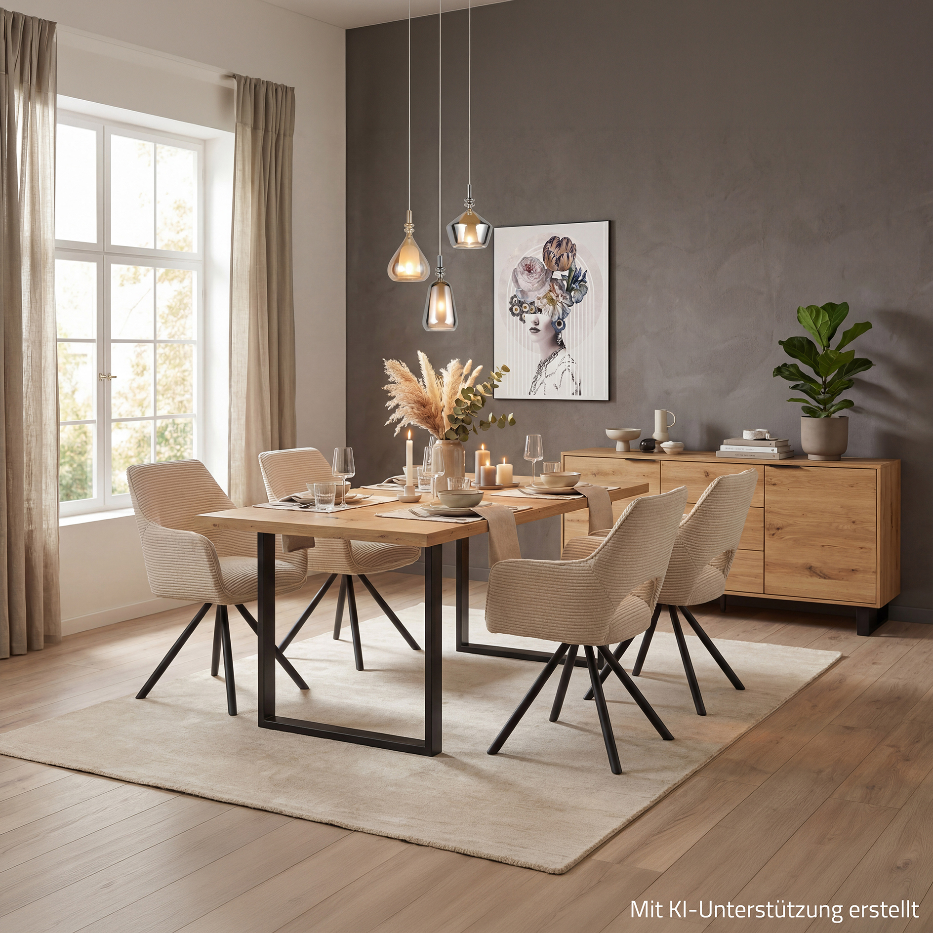 Armlehnenstuhl - creme - Cord - drehbar