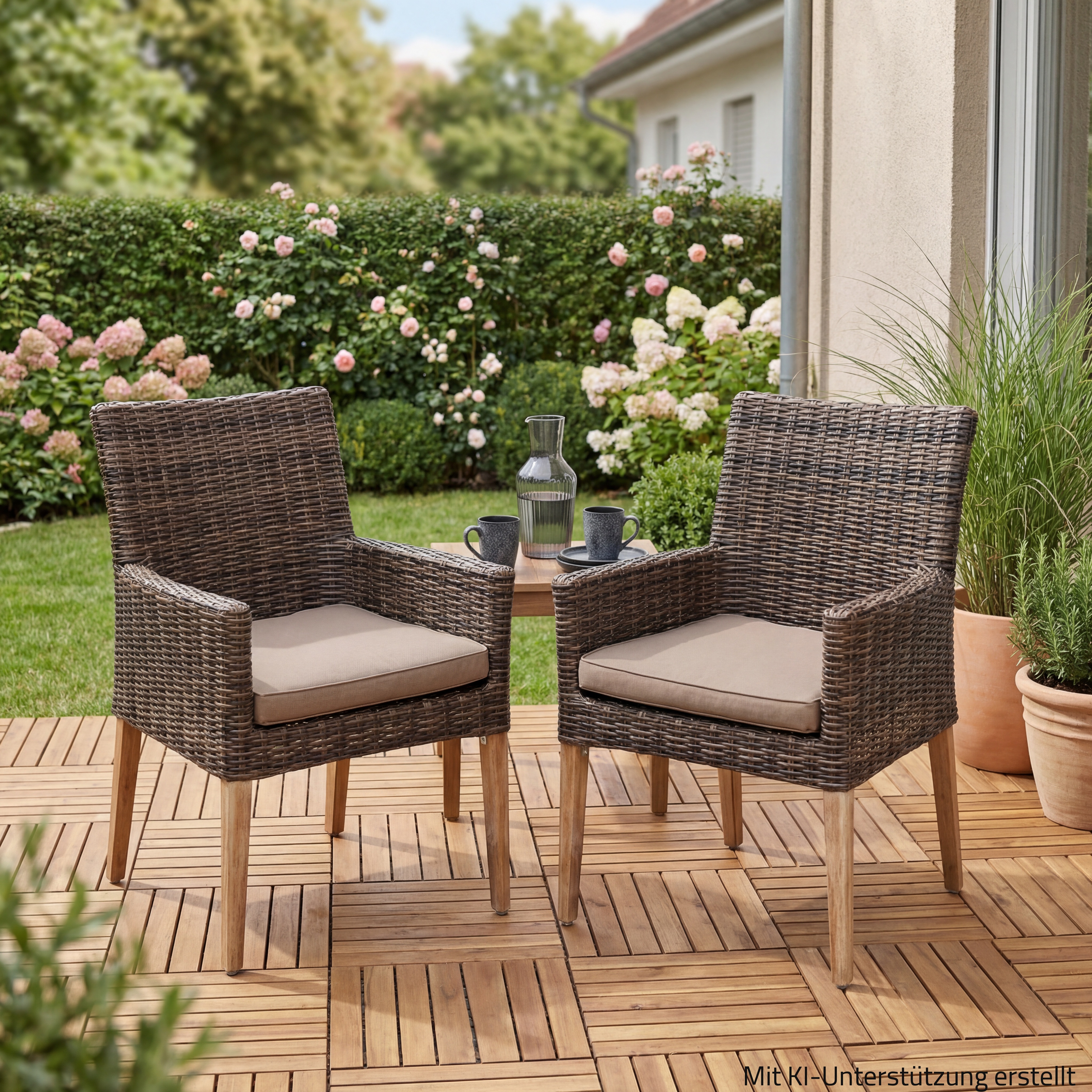 Armstuhl NORVELL - braun-taupe - Akazie - Polyrattan