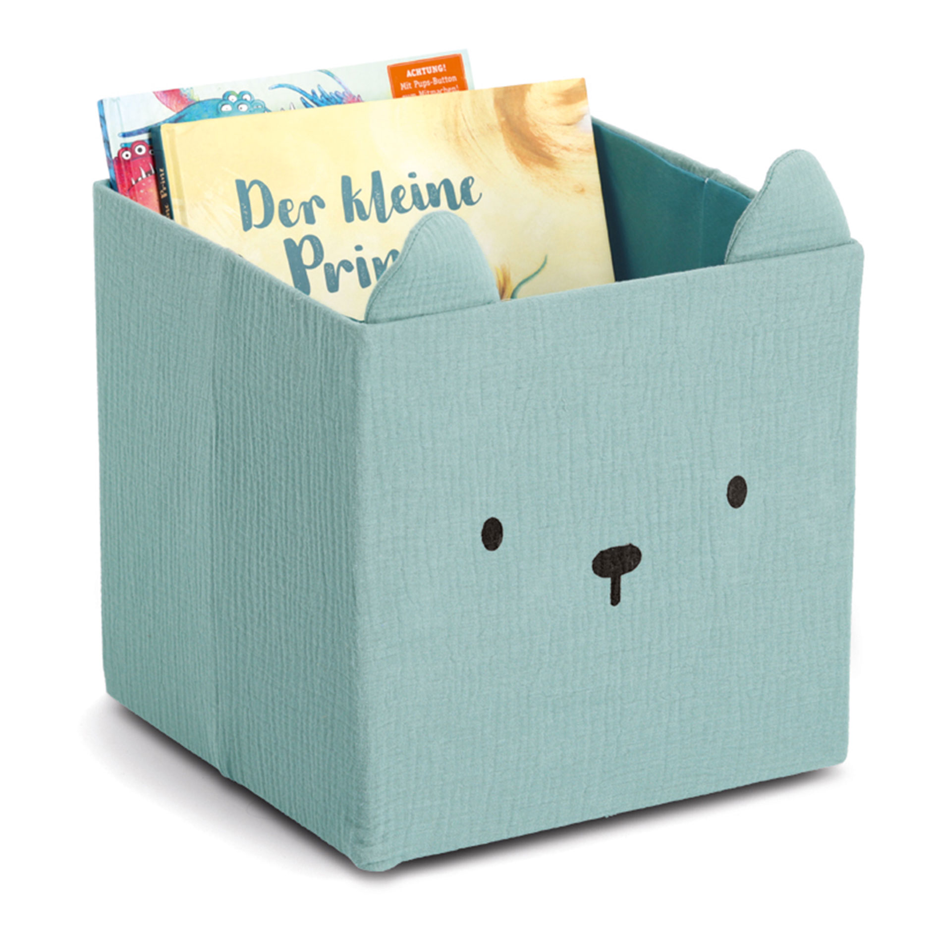 Aufbewahrungsbox BÄR - mint - Musselin - 28x28 cm