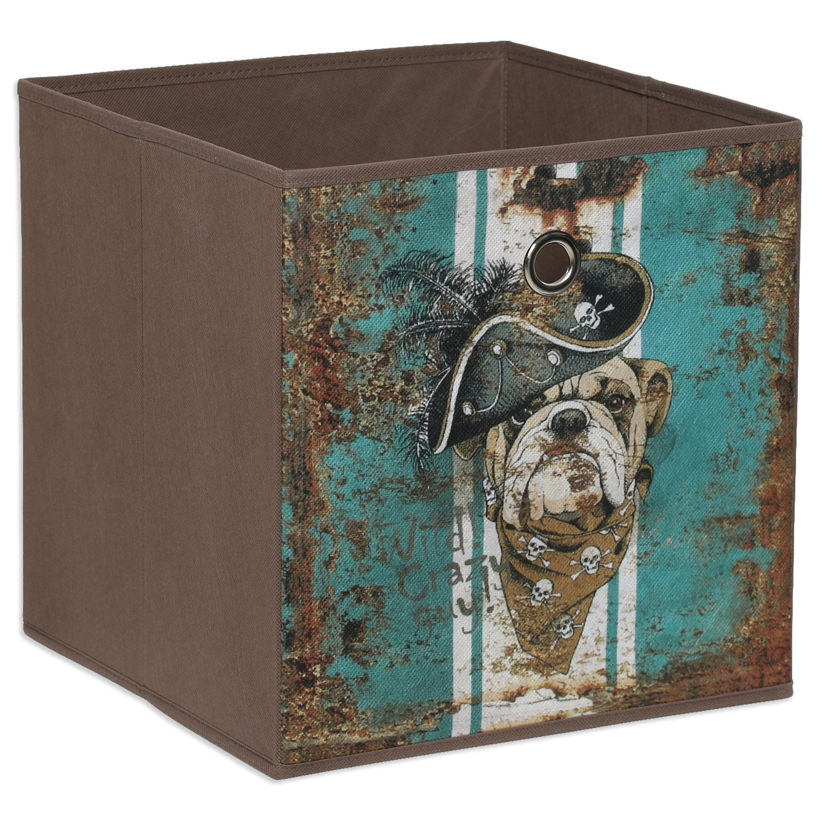 Aufbewahrungsbox - Bulldogge - braun-blau - 32x32 cm