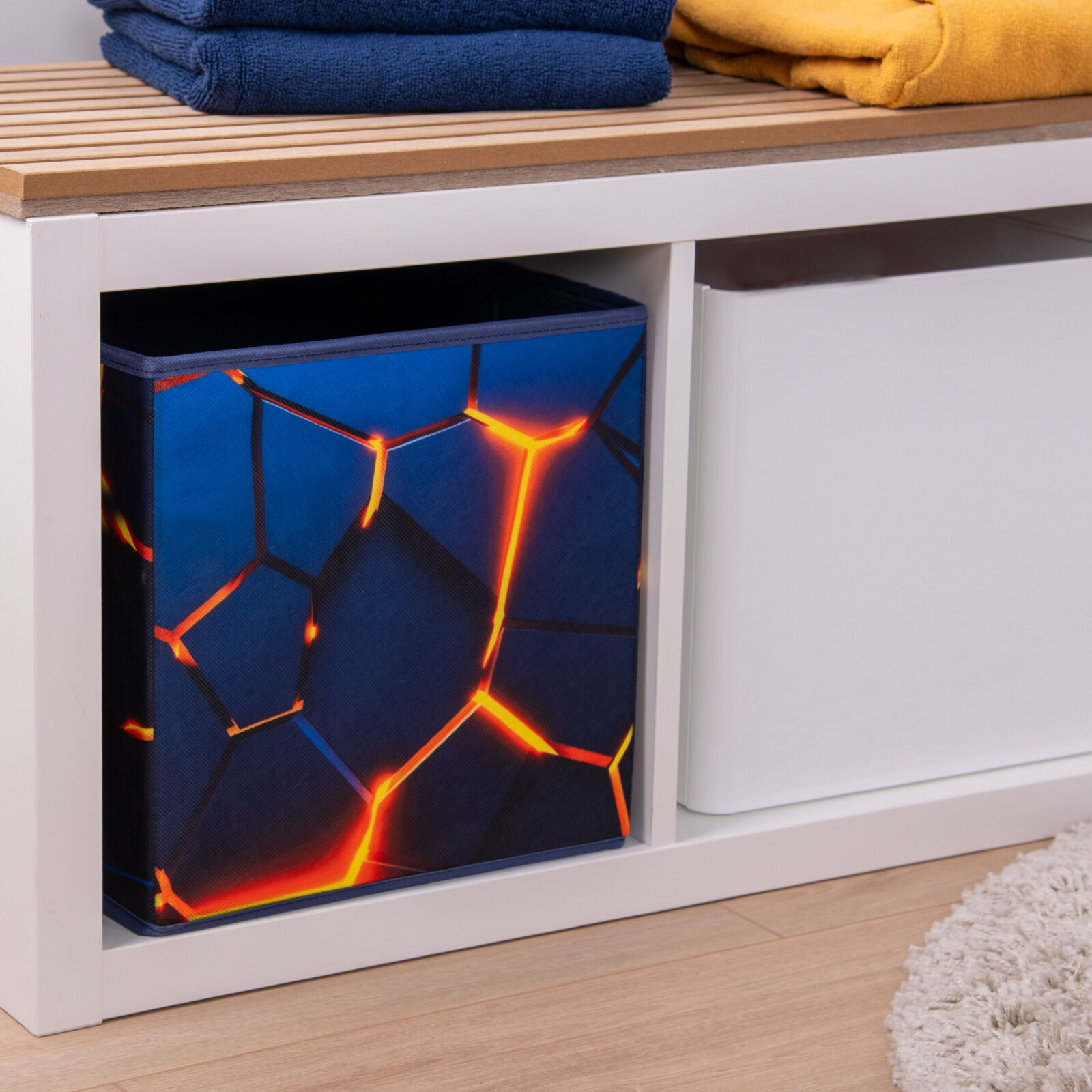Aufbewahrungsbox LAVA - blau-orange - mit Wende-Motiv