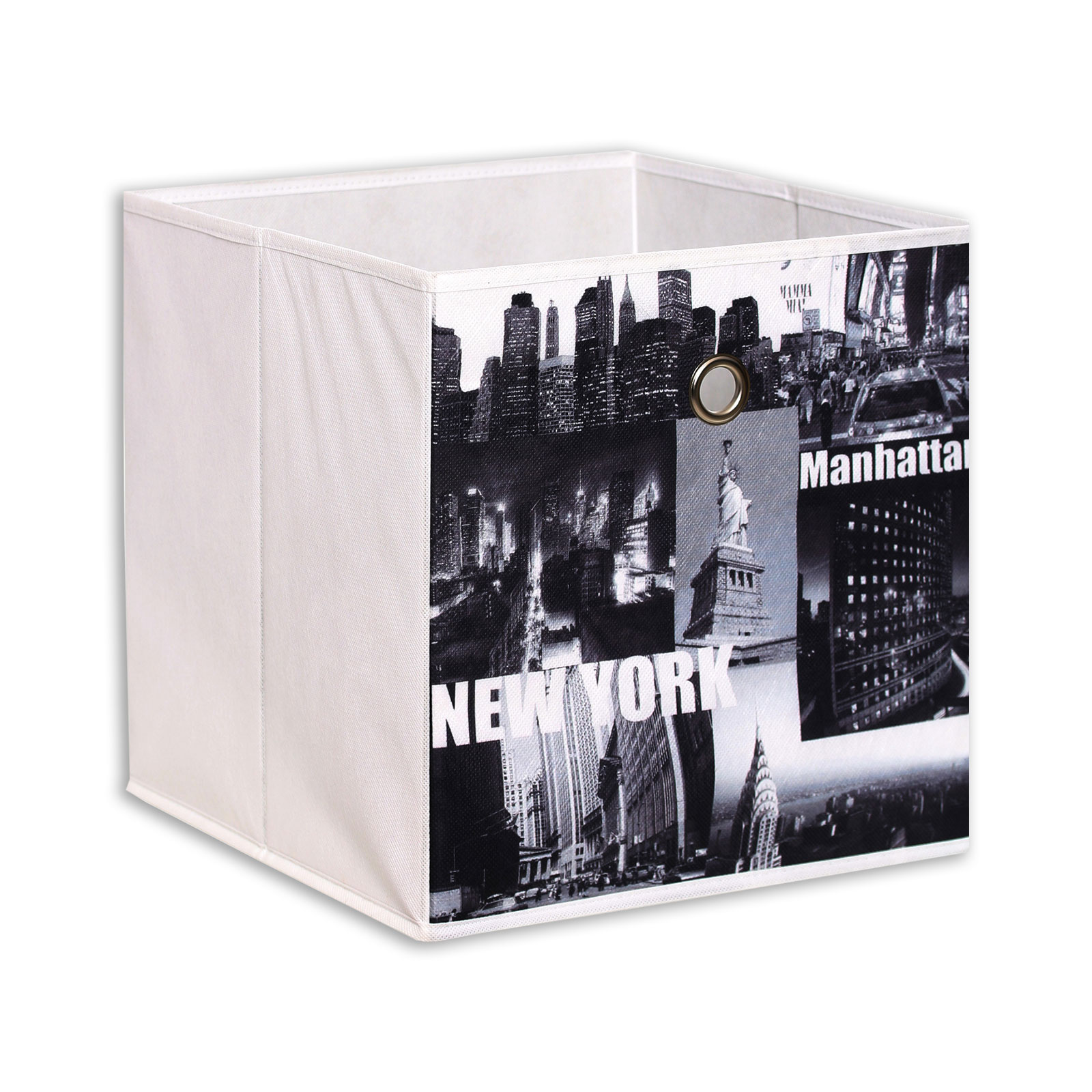 Aufbewahrungsbox - New York - weiß-schwarz - 32 x 32 x 32 cm
