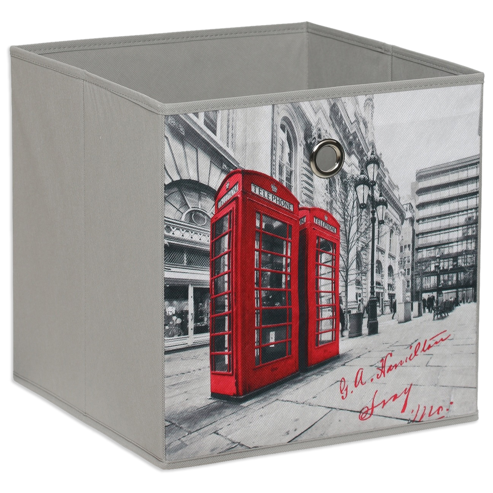 Aufbewahrungsbox - Telefonzelle - weiß-rot - 32x32 cm