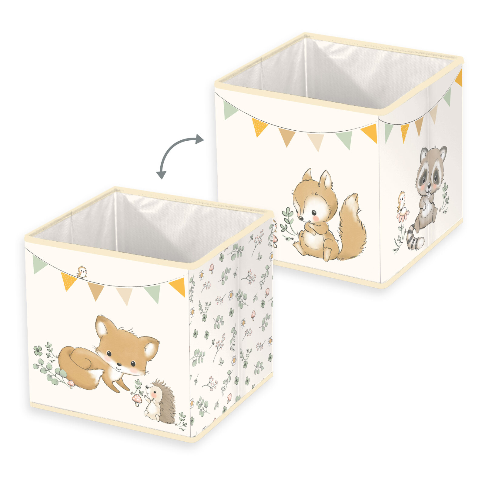 Aufbewahrungsbox WALDFREUNDE - weiß-beige-braun - 30x30 cm