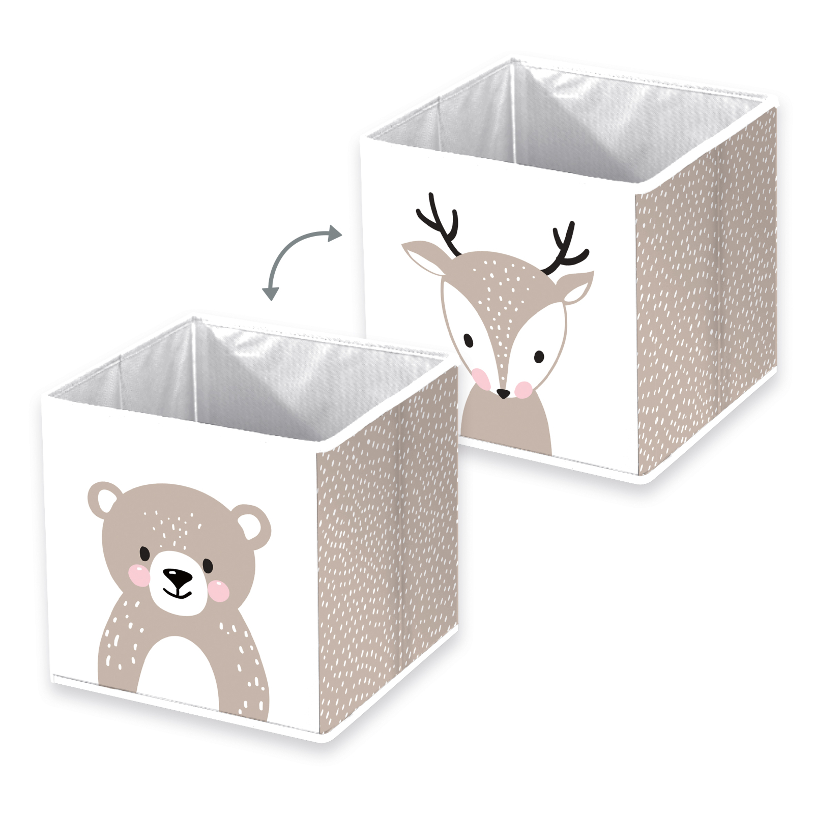 Aufbewahrungsbox WOODLAND CREW - weiß-hellbraun - mit Wende-Motiv