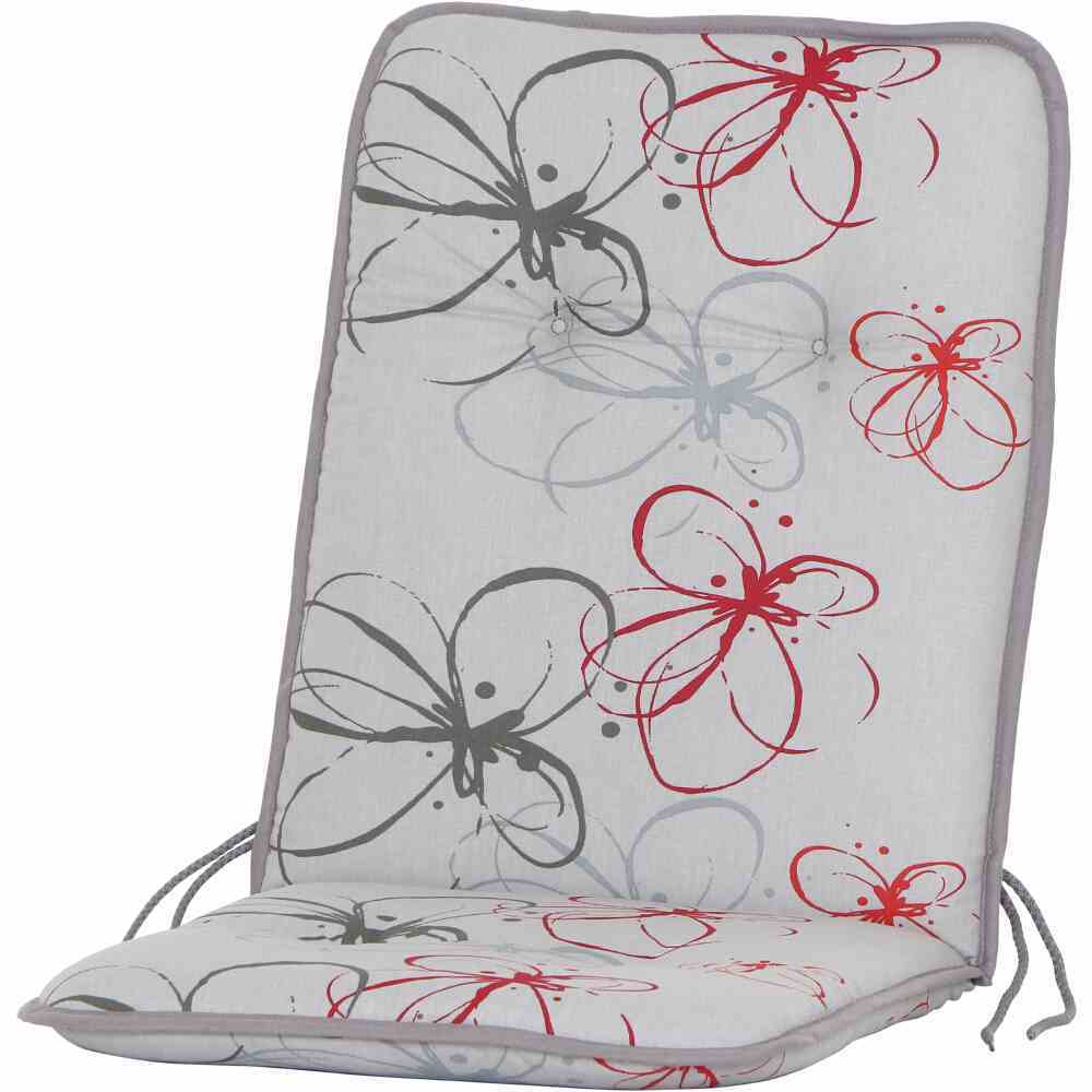 Auflage ELDA - grau-rot -Blume - 100x47 cm