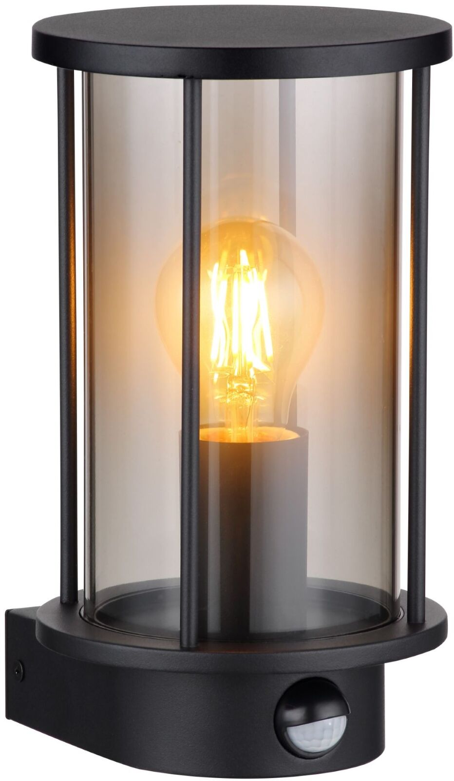 Außen-Wandleuchte - schwarz matt - rauchfarben - mit Sensor