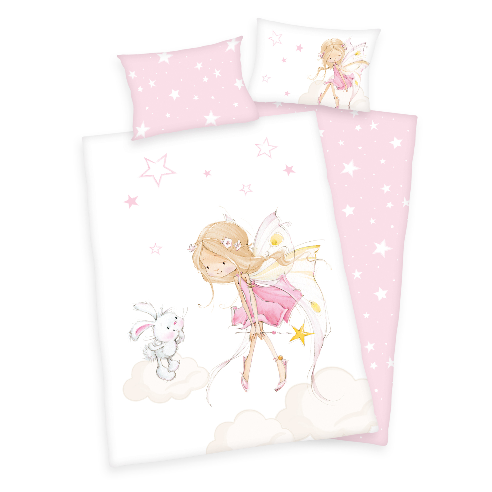 Baby-Bettwäsche LITTLE FAIRY - weiß-rosa - 100x135 cm