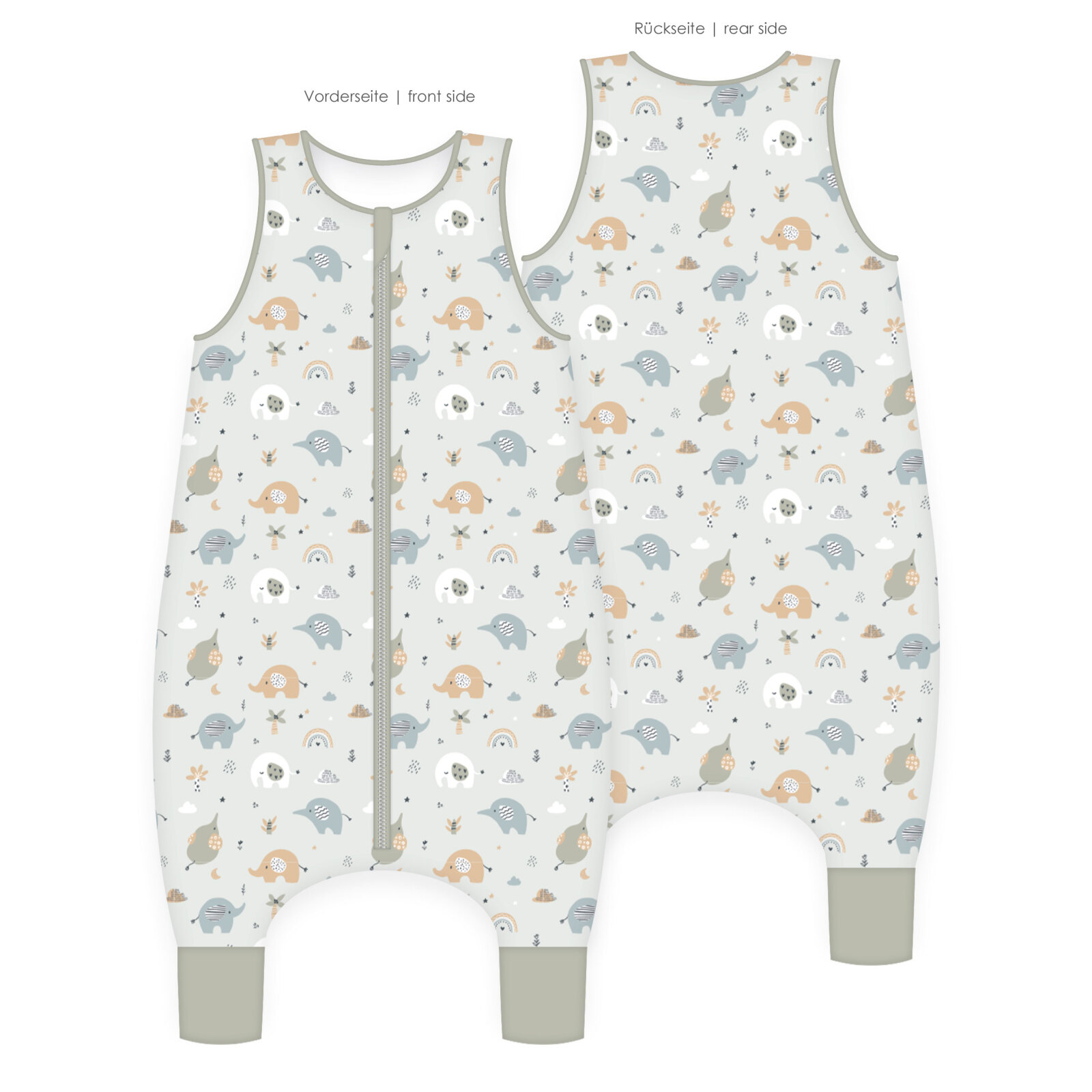 babybest Baby-Schlafoverall ELEPHANTS - grau-beige - Gr. 70