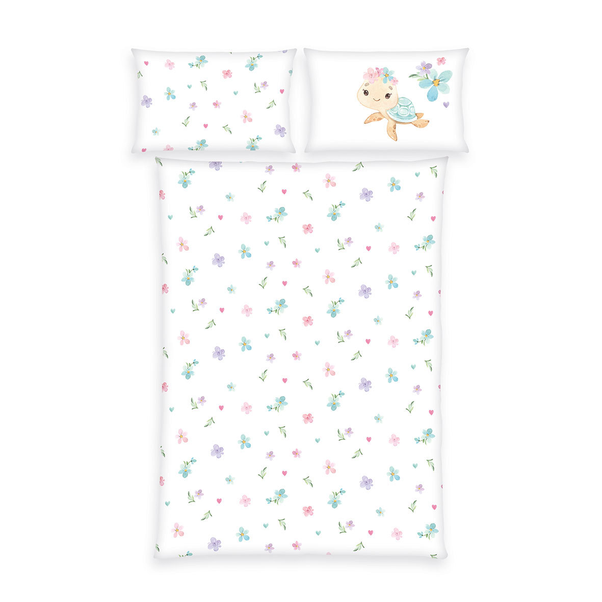 babybest Flanell-Baby-Bettwäsche LITTLE TURTLE - bunt - 100x135 cm